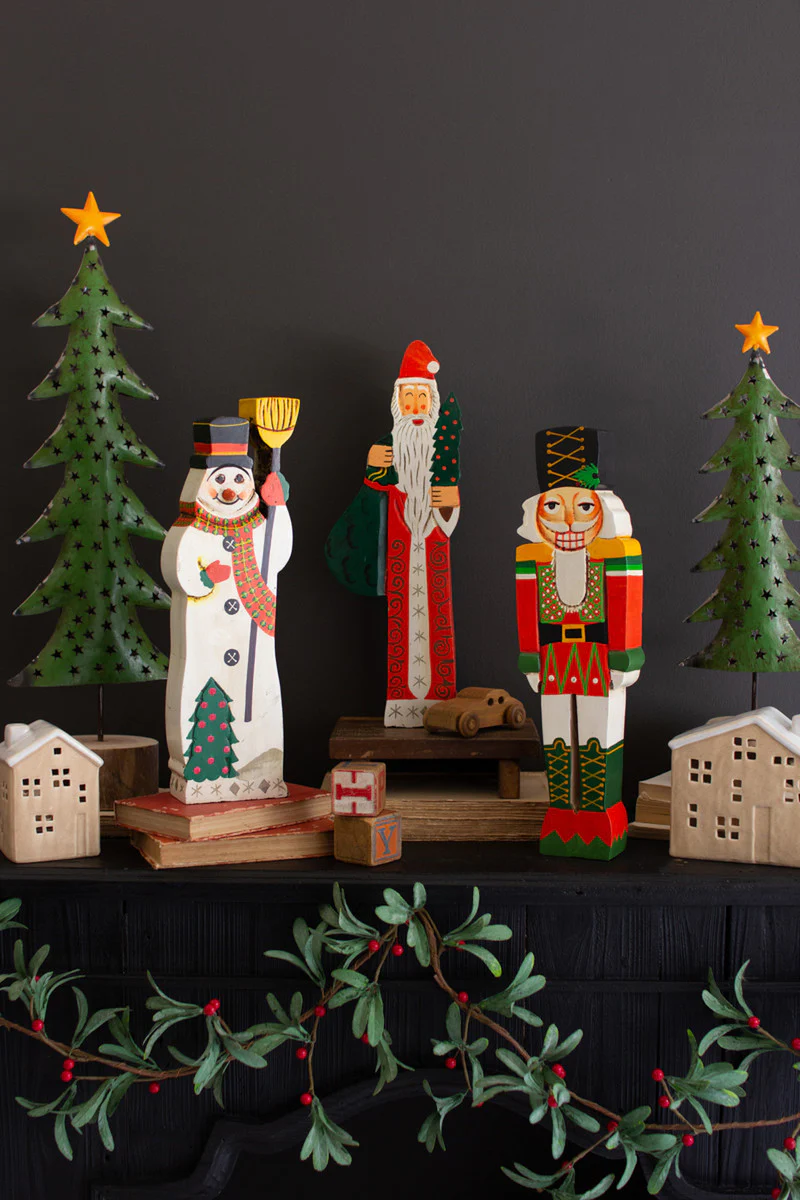 Painted Wooden Snowman Sculpture By Kalalou - Image 2