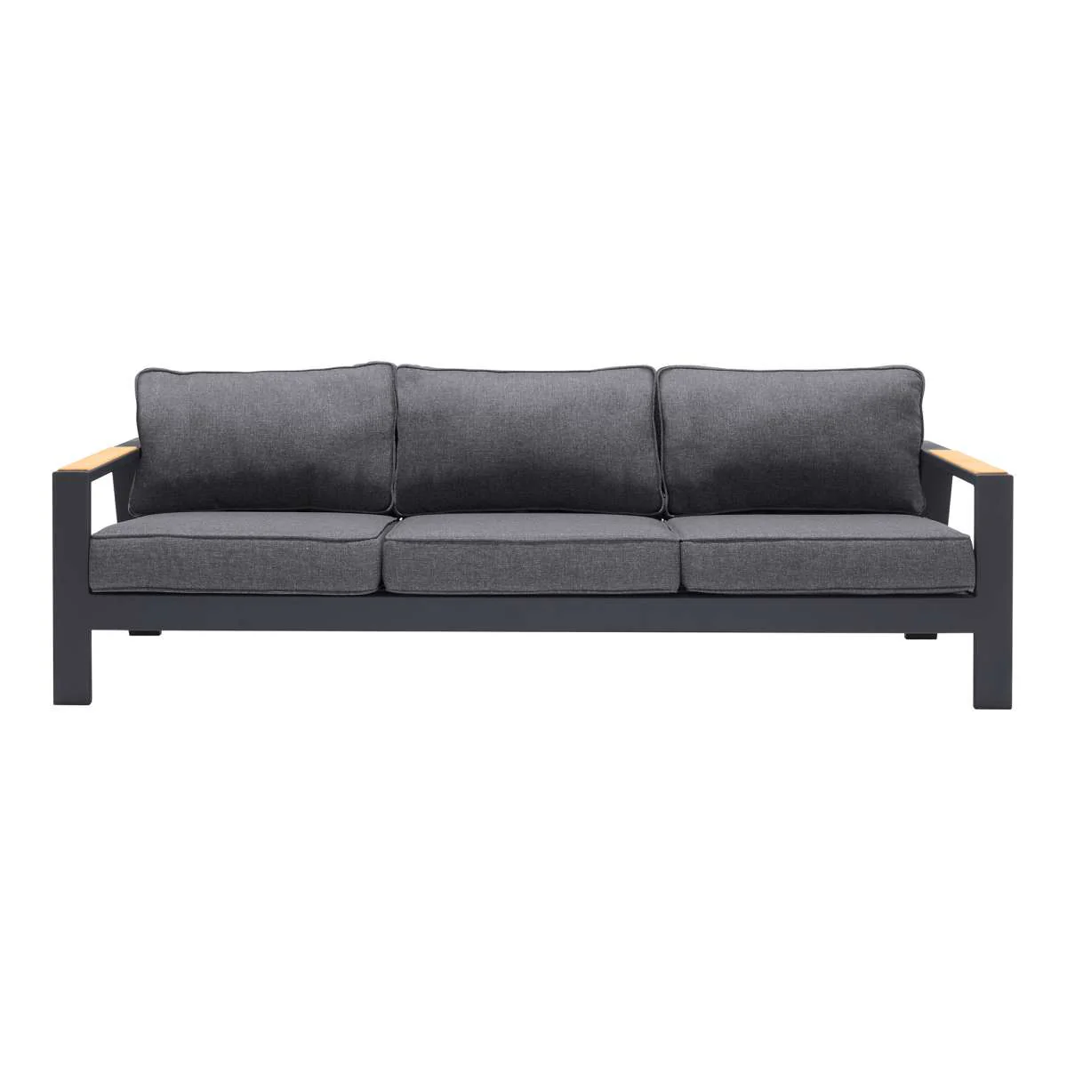 Palau 4 Piece Outdoor Sofa Set in Dark Grey with Natural Teak Wood Accent Top By Armen Living - Image 3