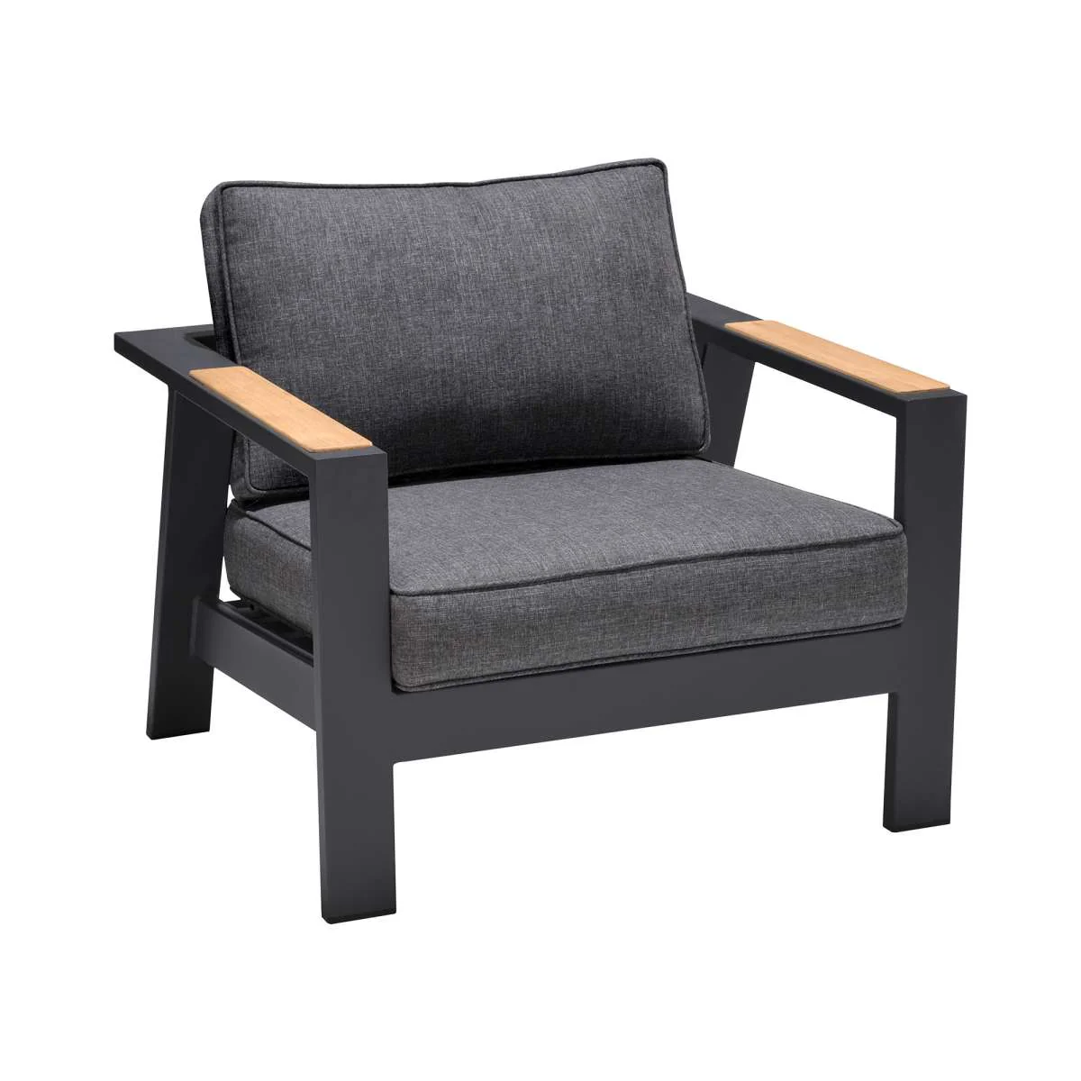 Palau 4 Piece Outdoor Sofa Set in Dark Grey with Natural Teak Wood Accent Top By Armen Living - Image 5