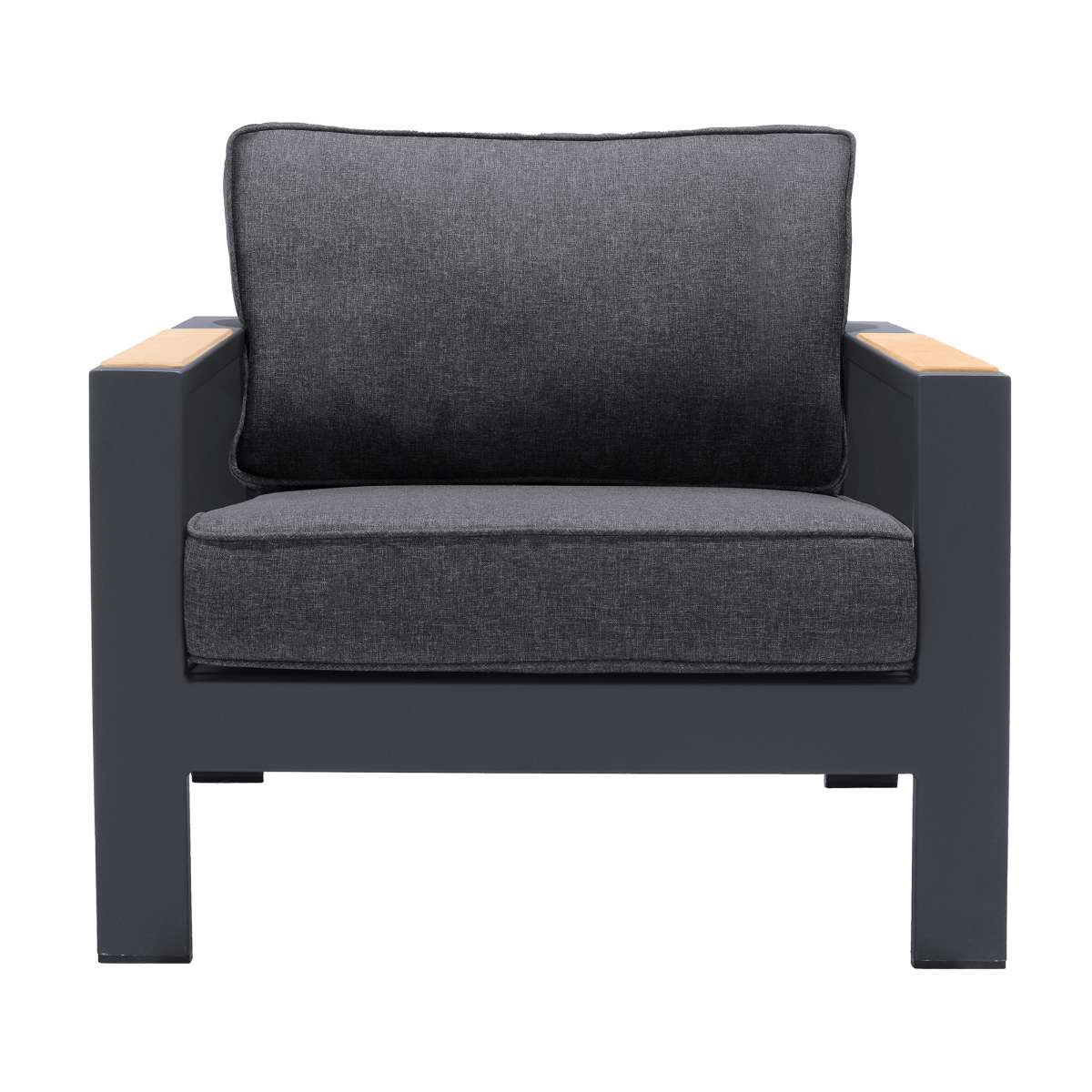 Palau 4 Piece Outdoor Sofa Set in Dark Grey with Natural Teak Wood Accent Top By Armen Living - Image 6