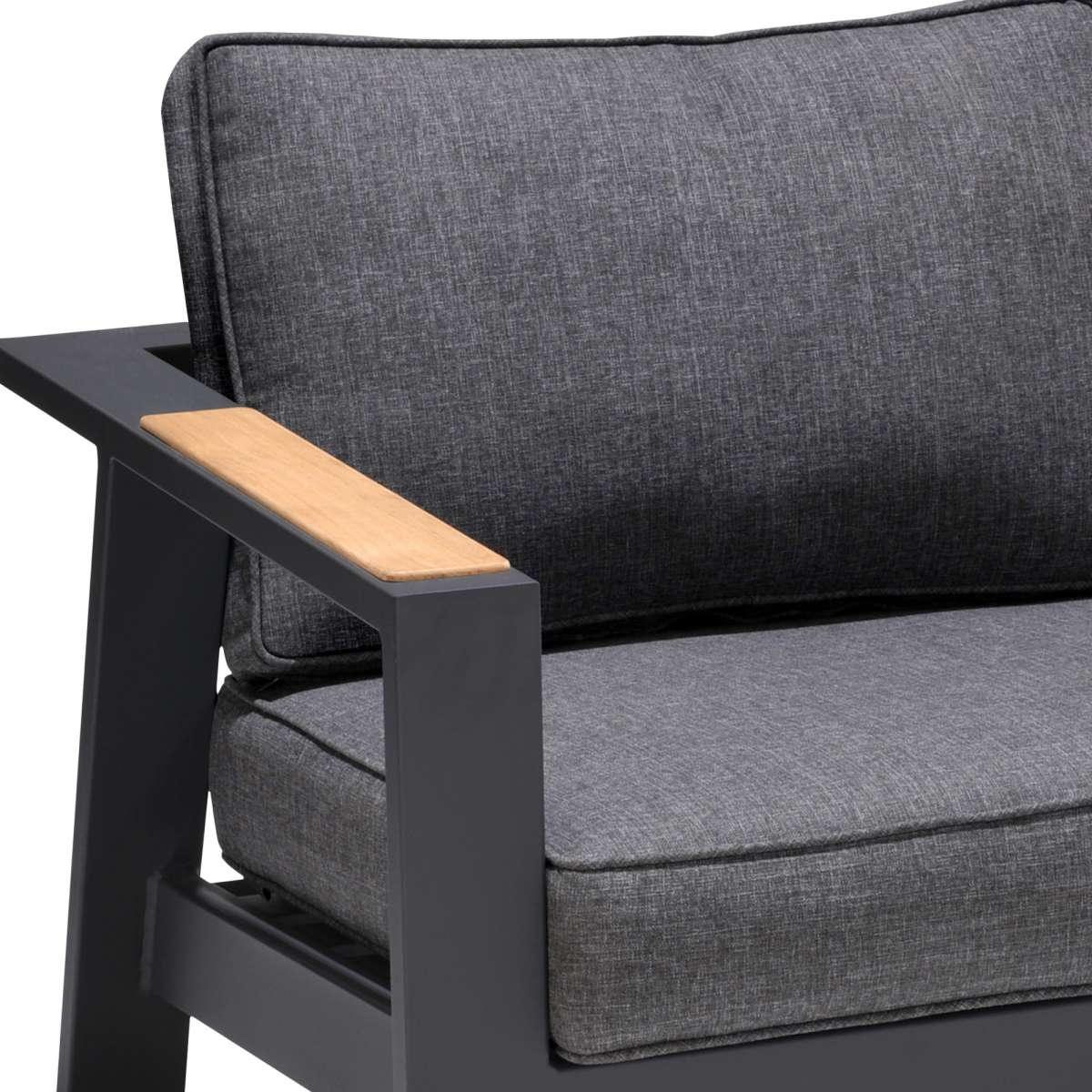 Palau 4 Piece Outdoor Sofa Set in Dark Grey with Natural Teak Wood Accent Top By Armen Living - Image 7