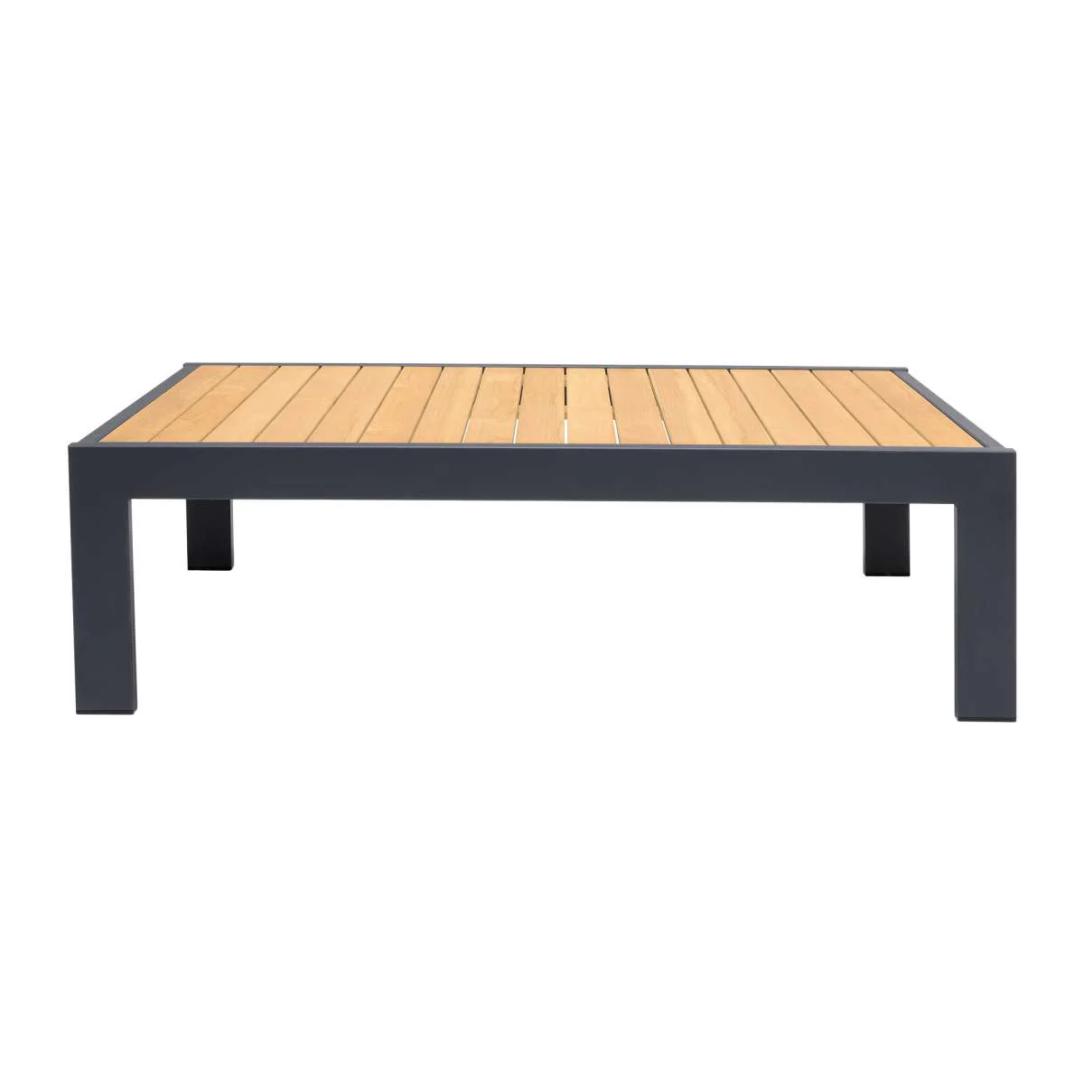 Palau Outdoor Coffee Table in Dark Grey with Natural Teak Wood Top By Armen Living - Image 6