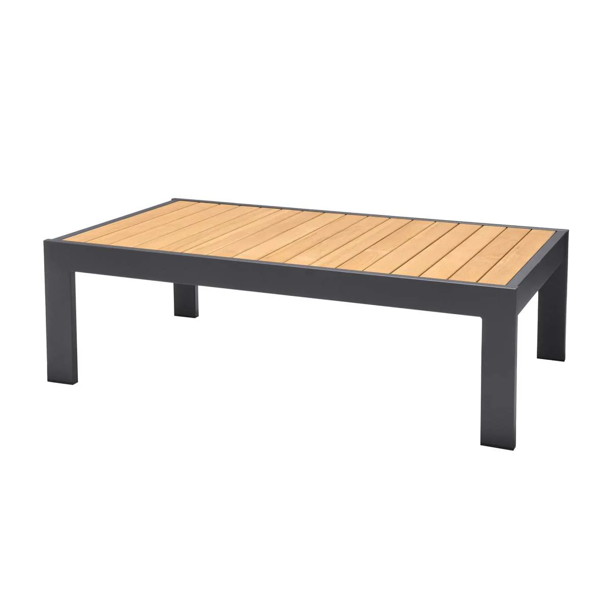 Palau Outdoor Coffee Table in Dark Grey with Natural Teak Wood Top By Armen Living - Image 7