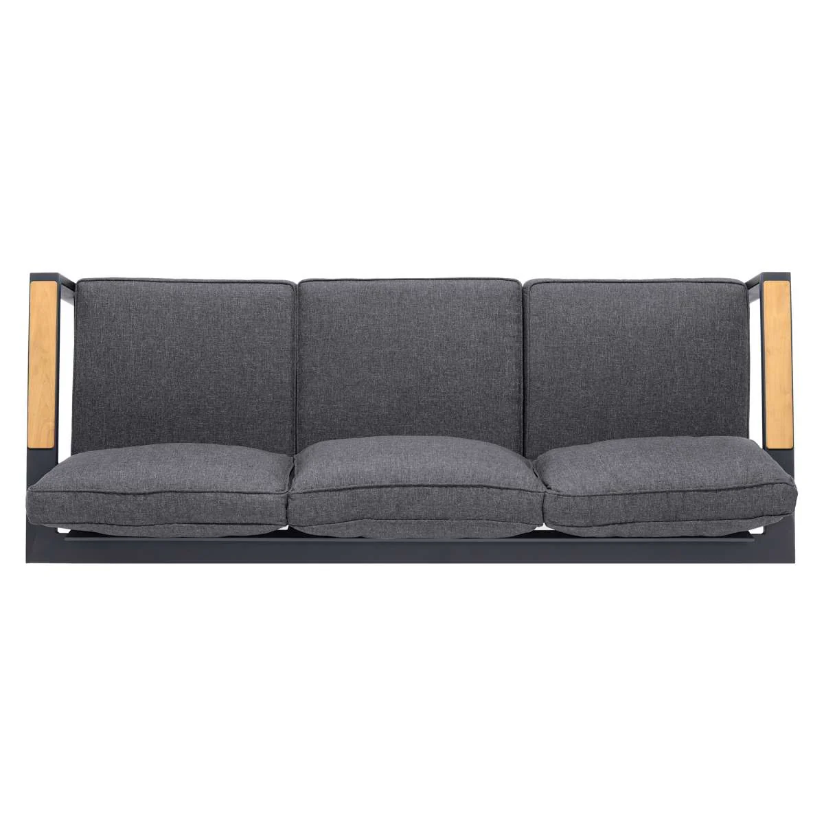 Palau Outdoor Sofa in Dark Grey with Natural Teak Wood Accent and Cushions By Armen Living - Image 6