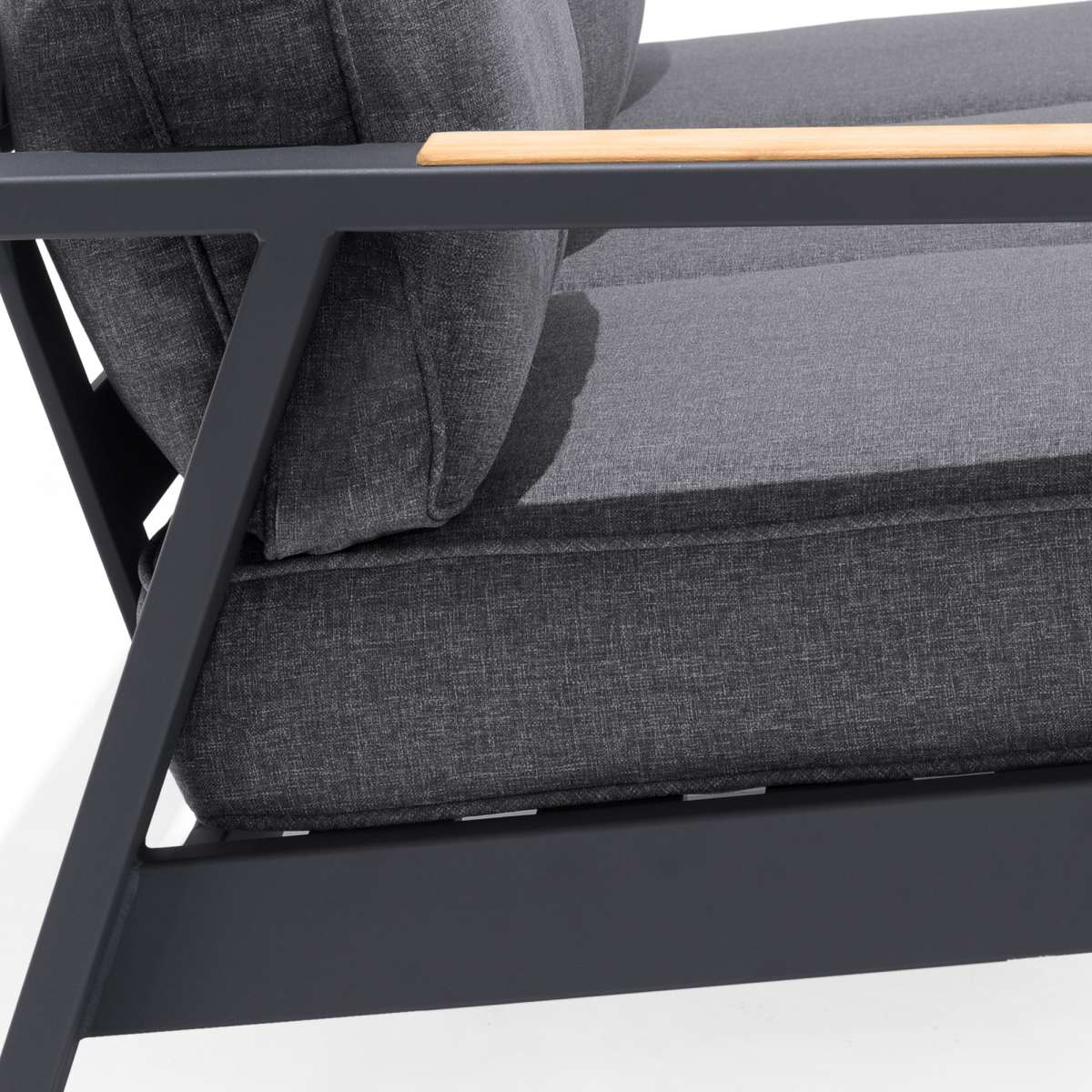 Palau Outdoor Sofa in Dark Grey with Natural Teak Wood Accent and Cushions By Armen Living - Image 8