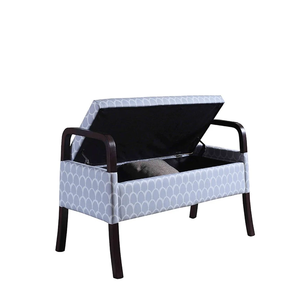 Pale Gray and White Scales Wooden Storage Bench with Handles By Homeroots - Image 2