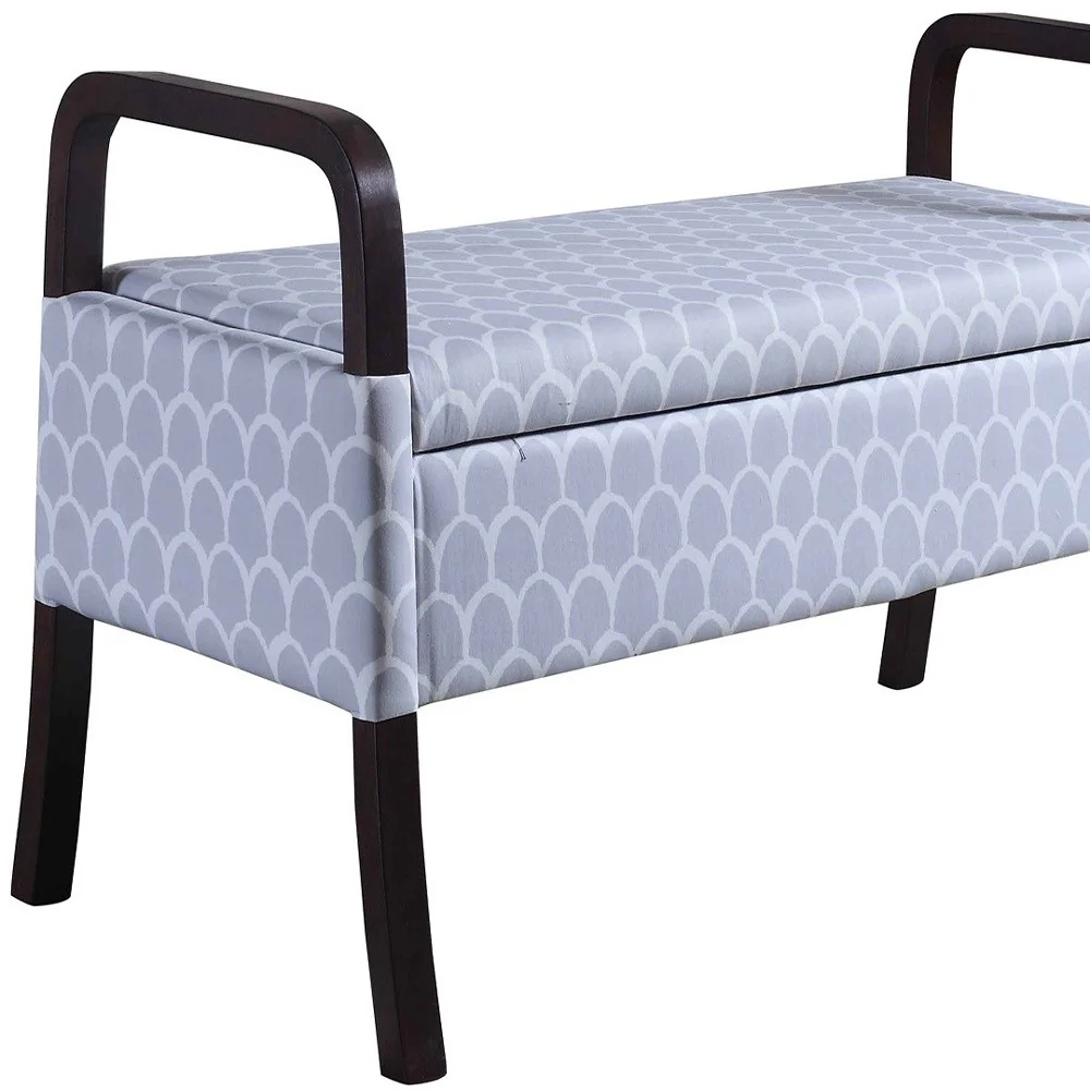 Pale Gray and White Scales Wooden Storage Bench with Handles By Homeroots - Image 4