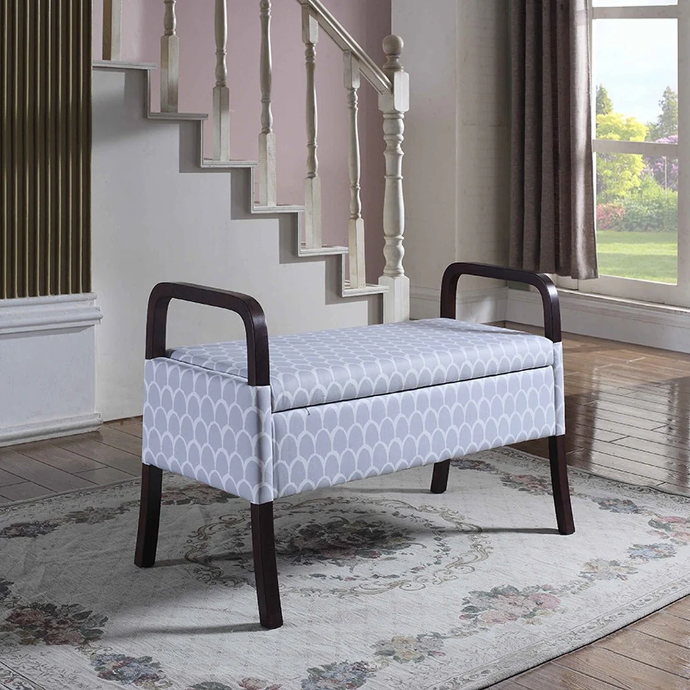 Pale Gray and White Scales Wooden Storage Bench with Handles By Homeroots - Image 6