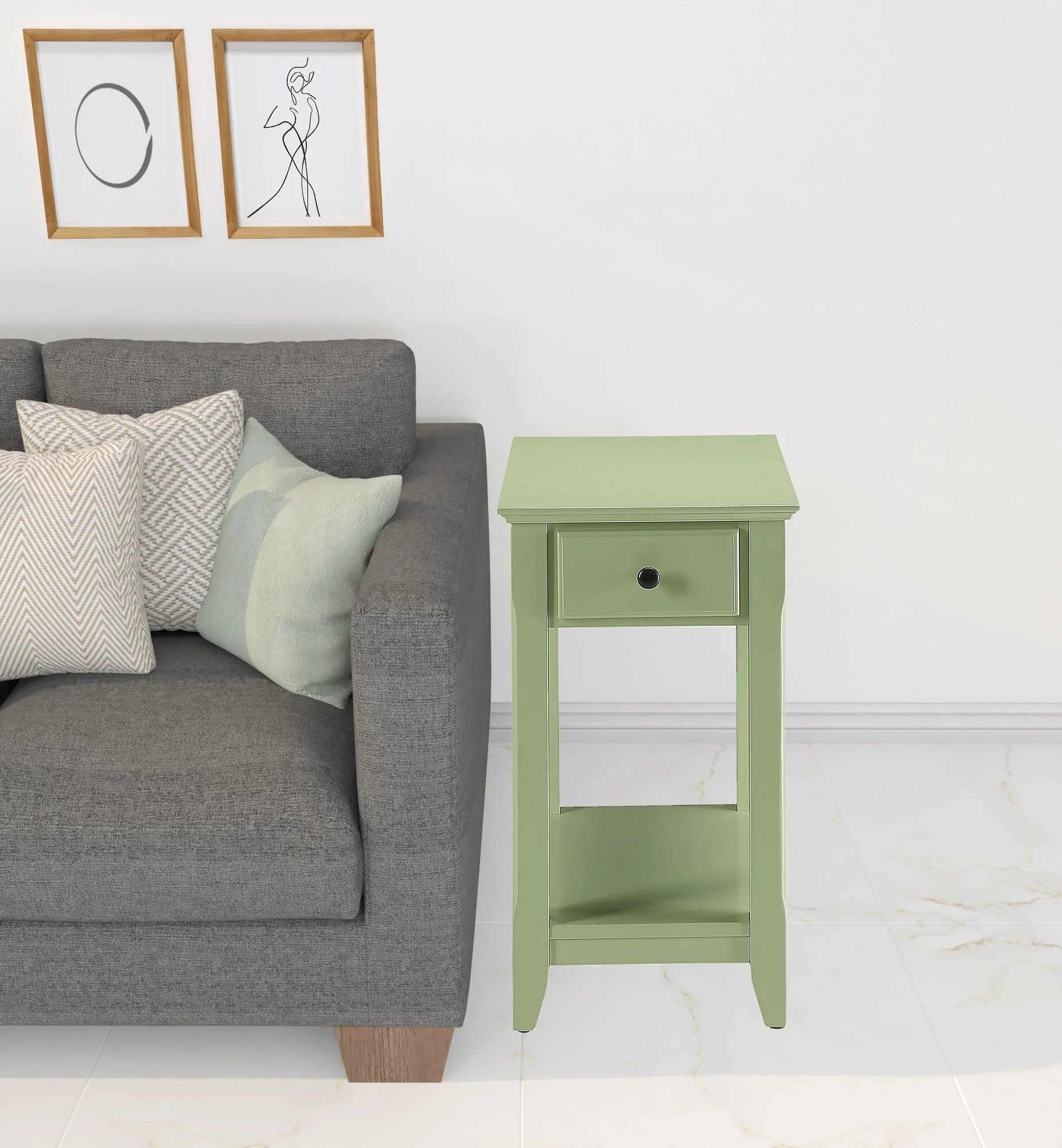 Pale Green Single Drawer End Table By Homeroots - Image 2