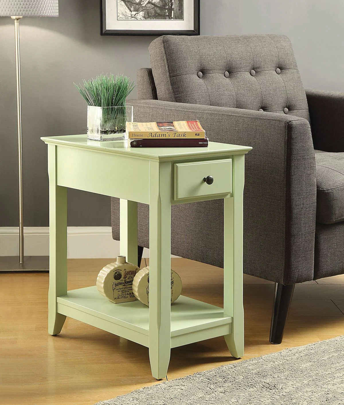 Pale Green Single Drawer End Table By Homeroots - Image 4
