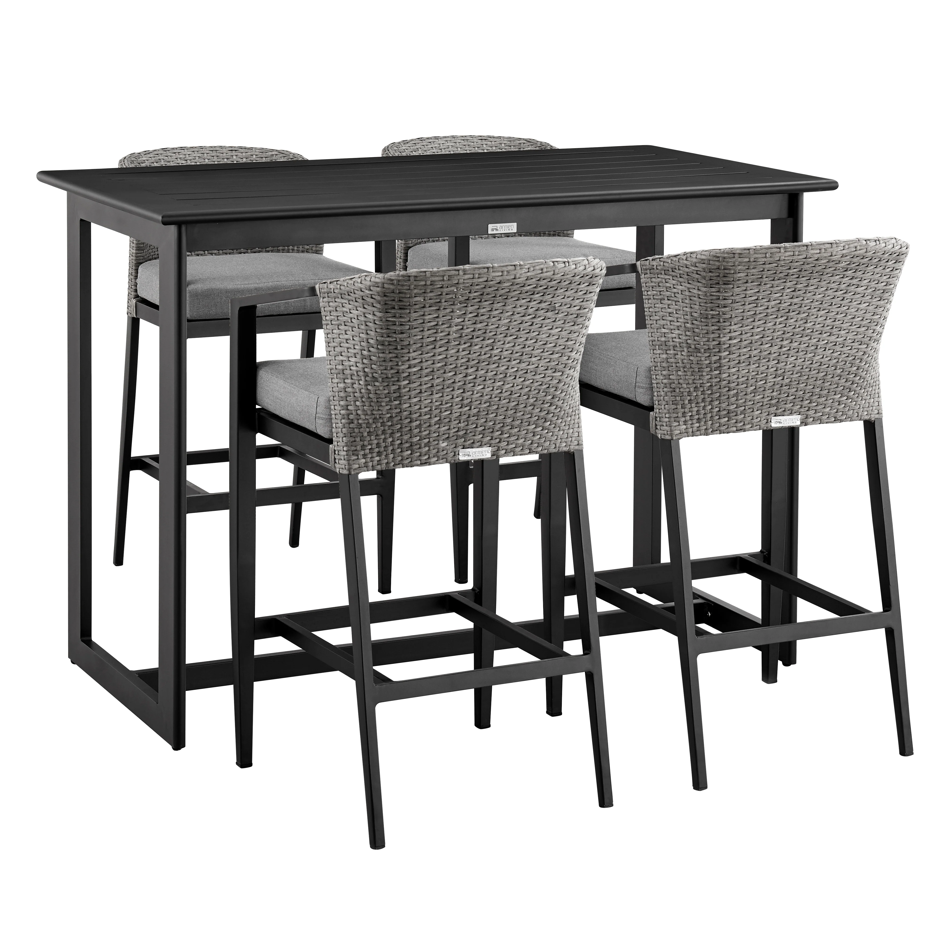 Palma Outdoor Patio 5-Piece Bar Table Set in Aluminum with Gray Cushions By Armen Living - Image 2