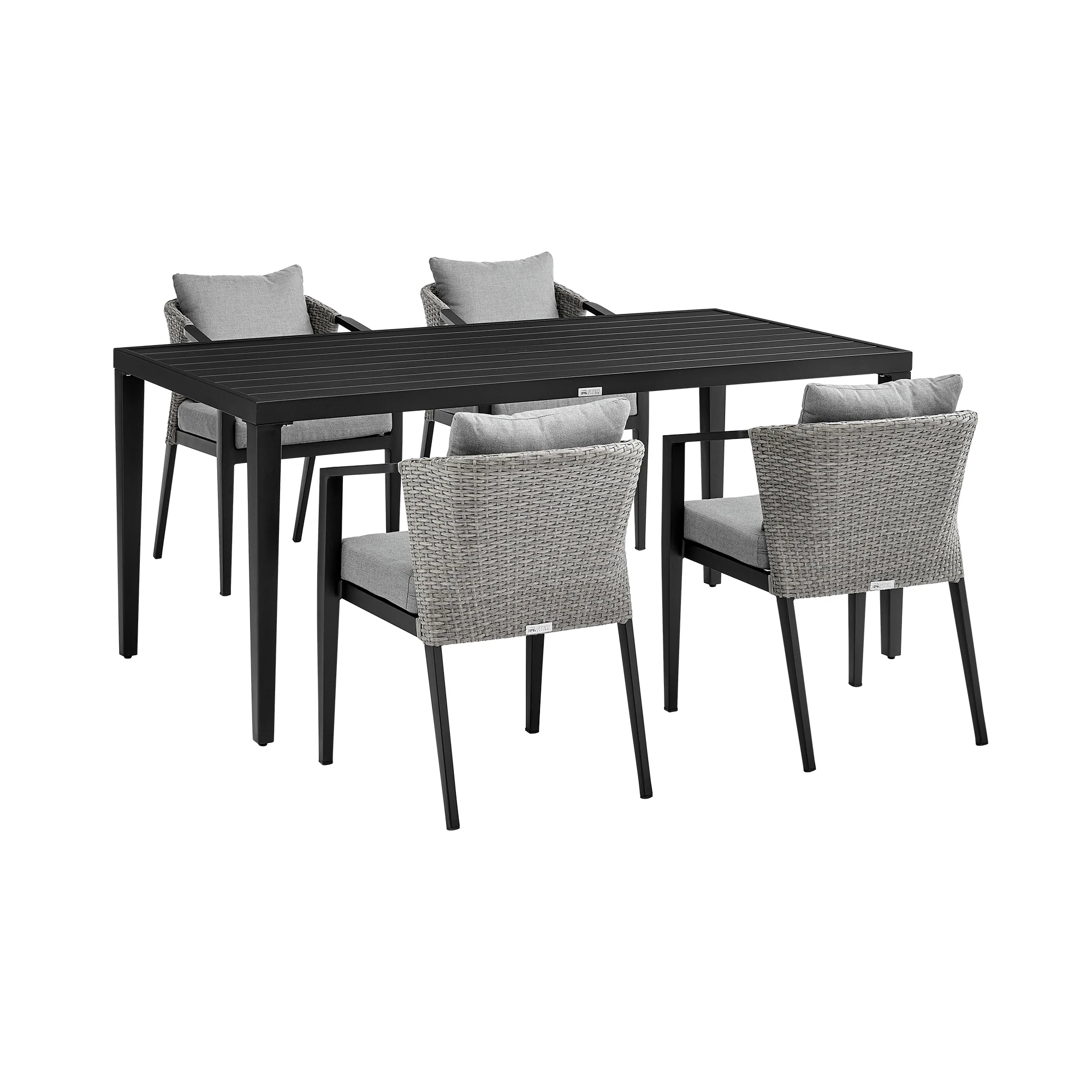 Palma Outdoor Patio 5-Piece Dining Table Set in Aluminum and Wicker with Gray Cushions By Armen Living - Image 2