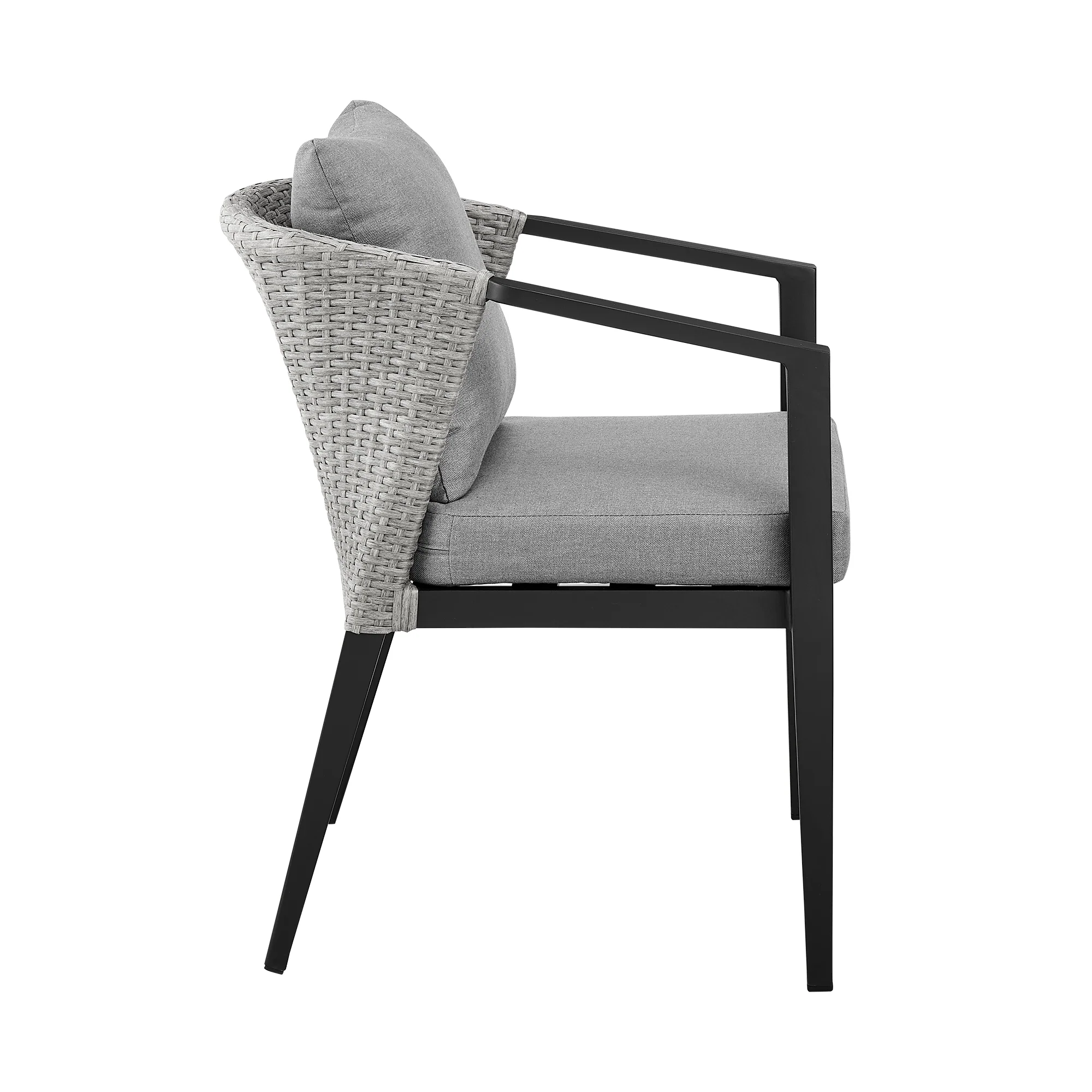 Palma Outdoor Patio 5-Piece Dining Table Set in Aluminum and Wicker with Gray Cushions By Armen Living - Image 4