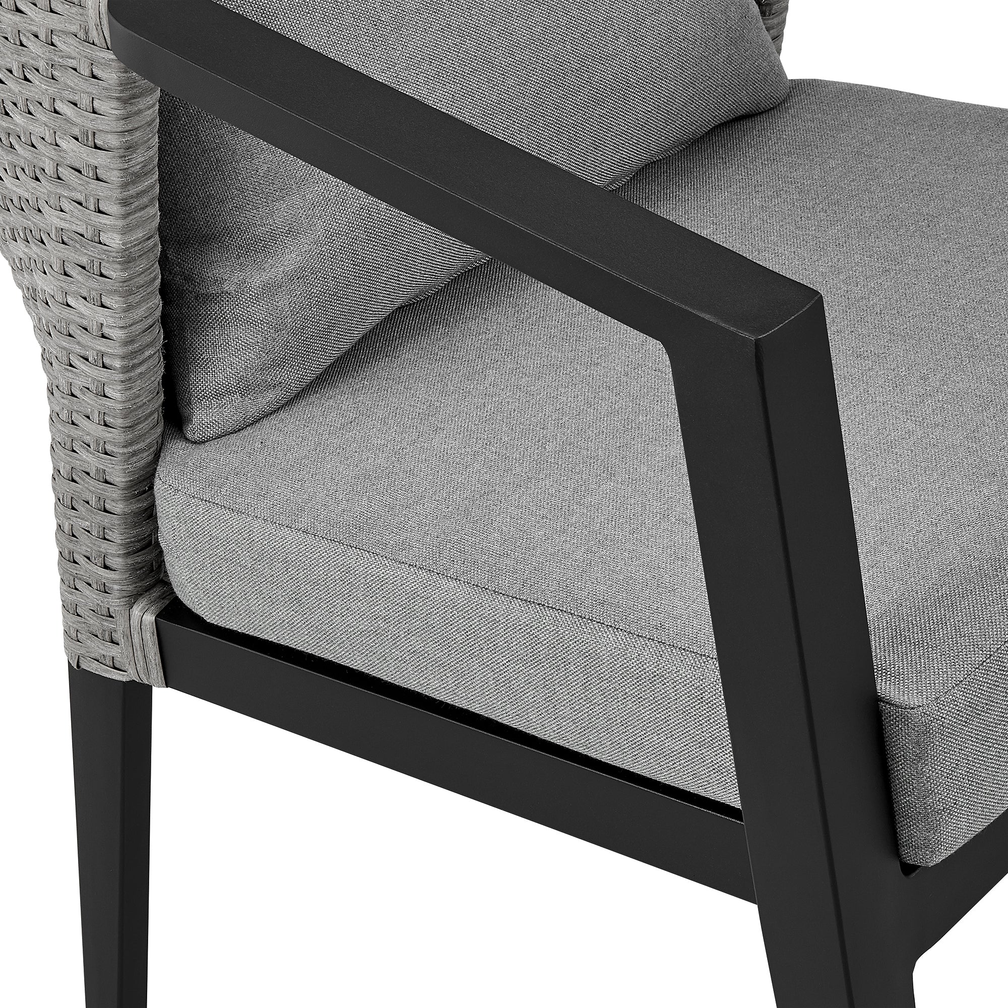 Palma Outdoor Patio 5-Piece Dining Table Set in Aluminum and Wicker with Gray Cushions By Armen Living - Image 7