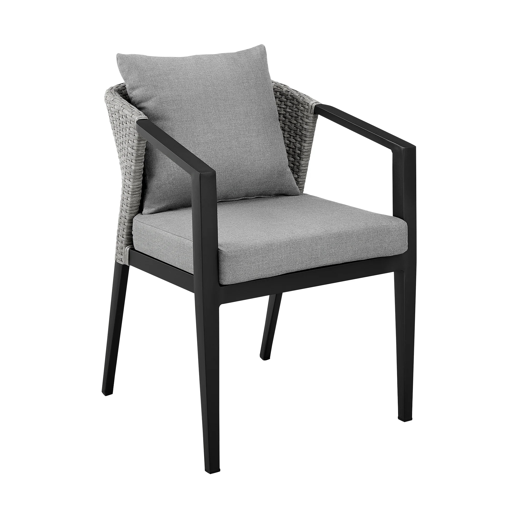 Palma Outdoor Patio 7-Piece Dining Table Set in Aluminum and Wicker with Gray Cushions By Armen Living - Image 3