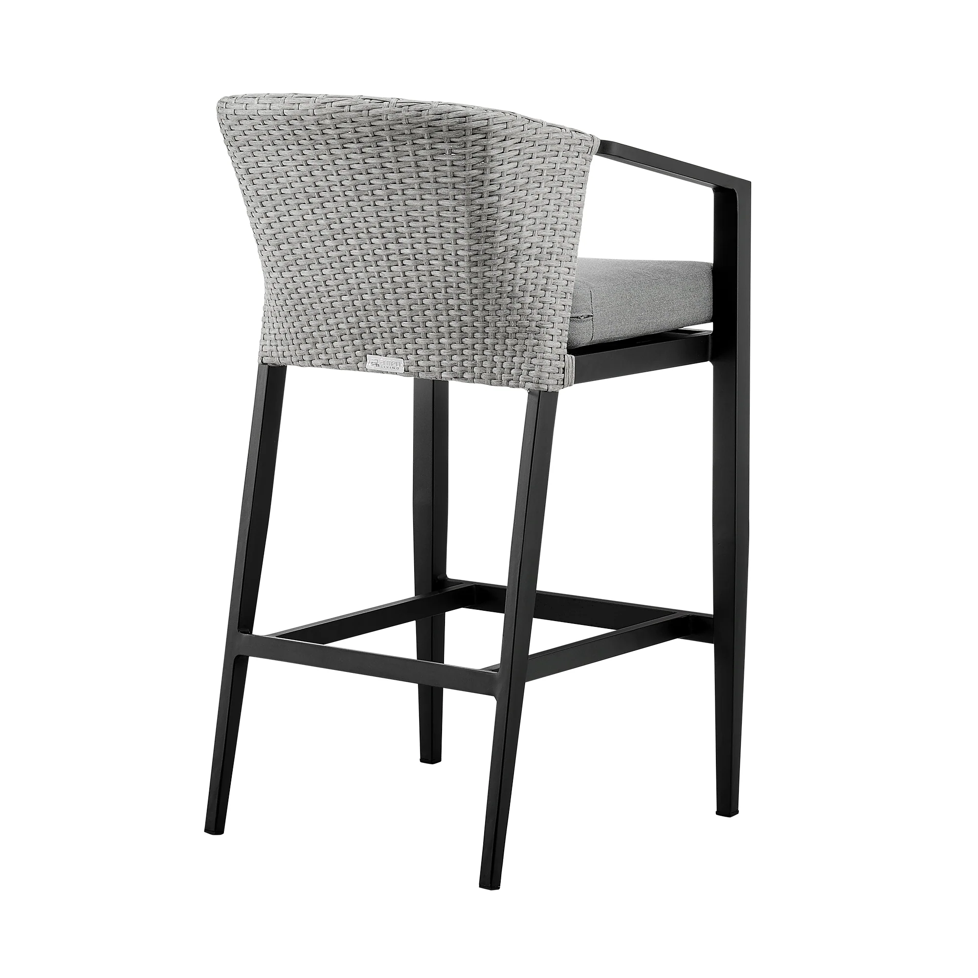 Palma Outdoor Patio Bar Stool in Aluminum and Wicker with Gray Cushions By Armen Living - Image 6