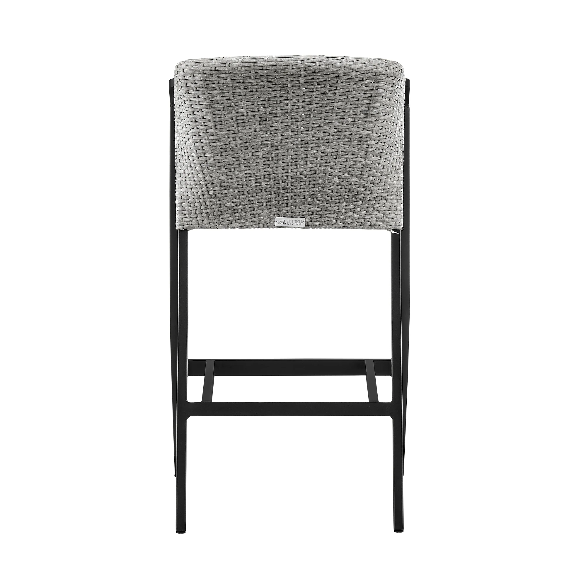 Palma Outdoor Patio Bar Stool in Aluminum and Wicker with Gray Cushions By Armen Living - Image 7