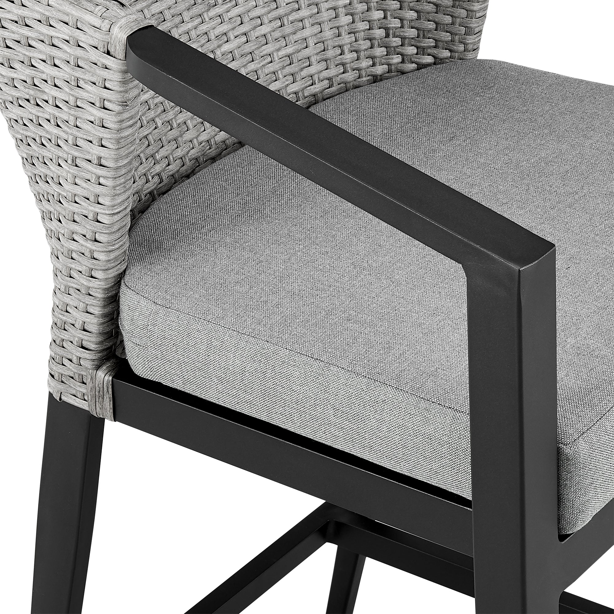 Palma Outdoor Patio Counter Height Bar Stool in Aluminum and Wicker with Gray Cushions By Armen Living - Image 8