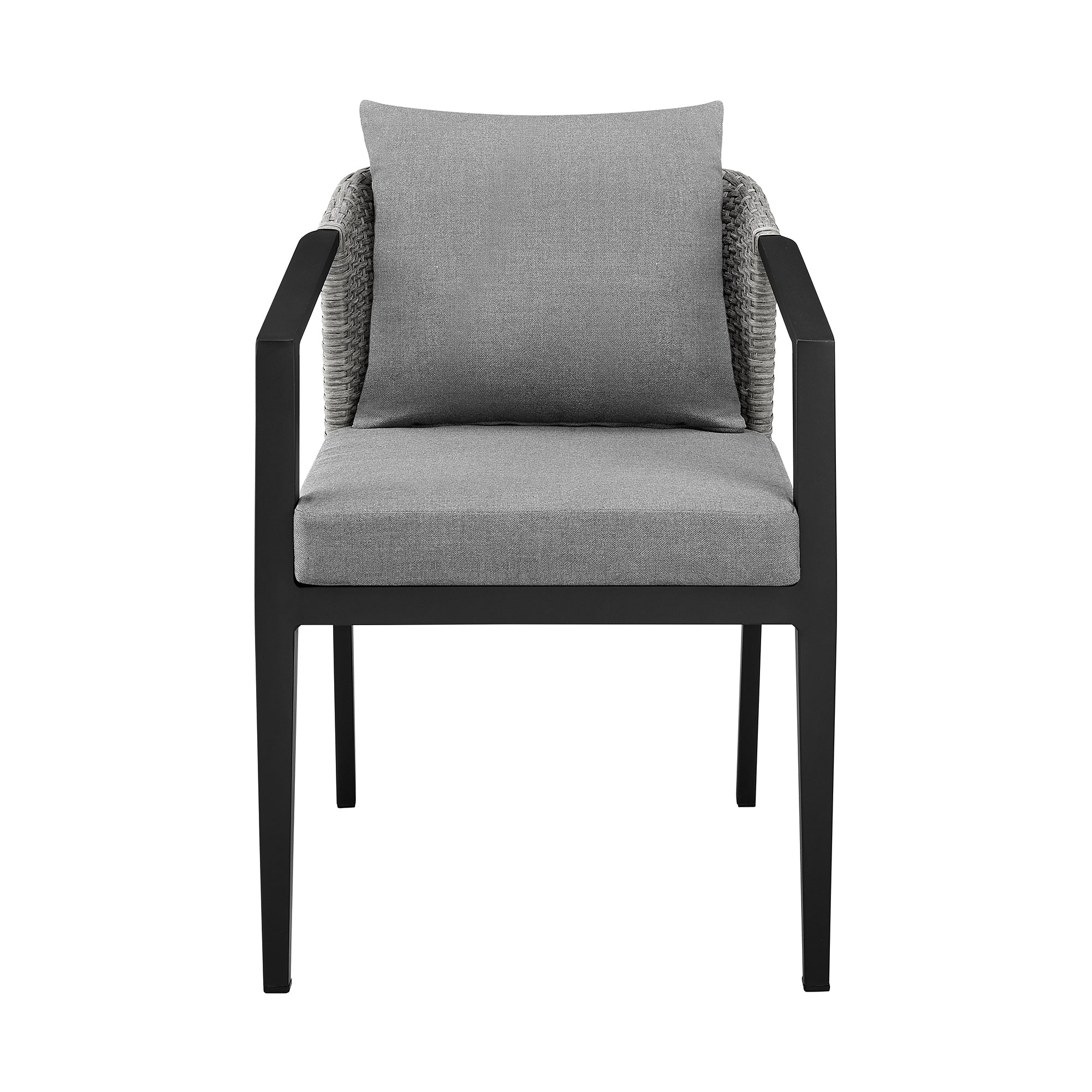 Palma Outdoor Patio Dining Chairs in Aluminum and Wicker with Gray Cushions - Set of 2 By Armen Living - Image 5