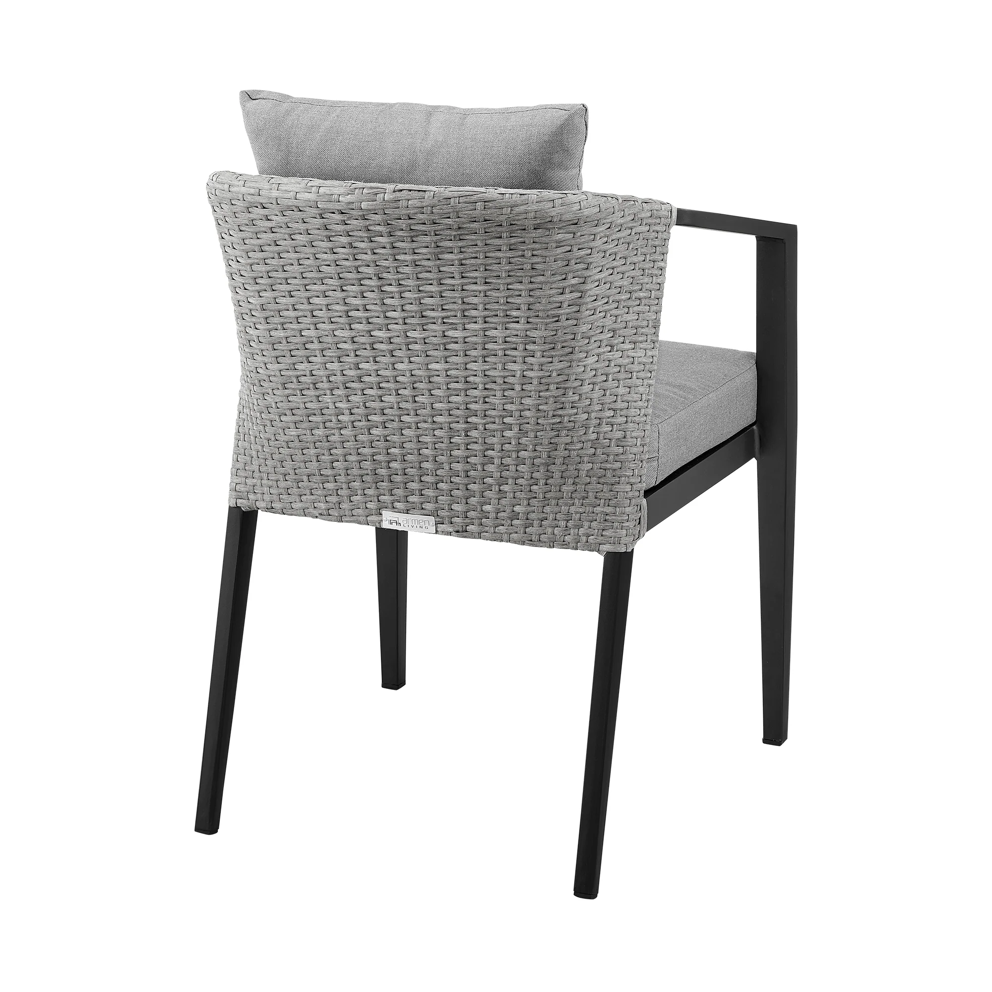 Palma Outdoor Patio Dining Chairs in Aluminum and Wicker with Gray Cushions - Set of 2 By Armen Living - Image 7