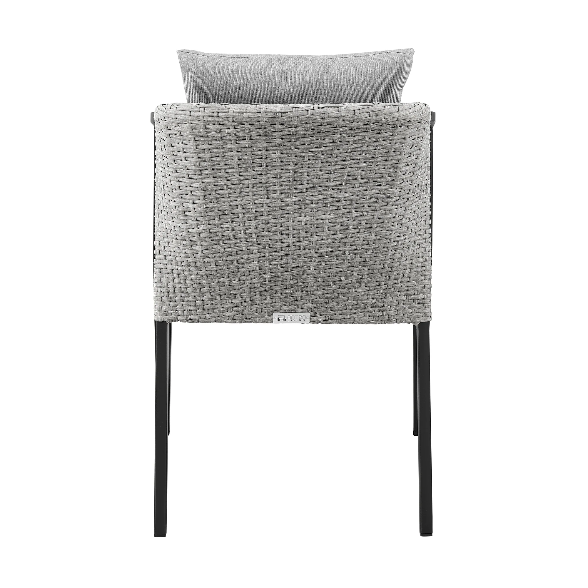 Palma Outdoor Patio Dining Chairs in Aluminum and Wicker with Gray Cushions - Set of 2 By Armen Living - Image 8
