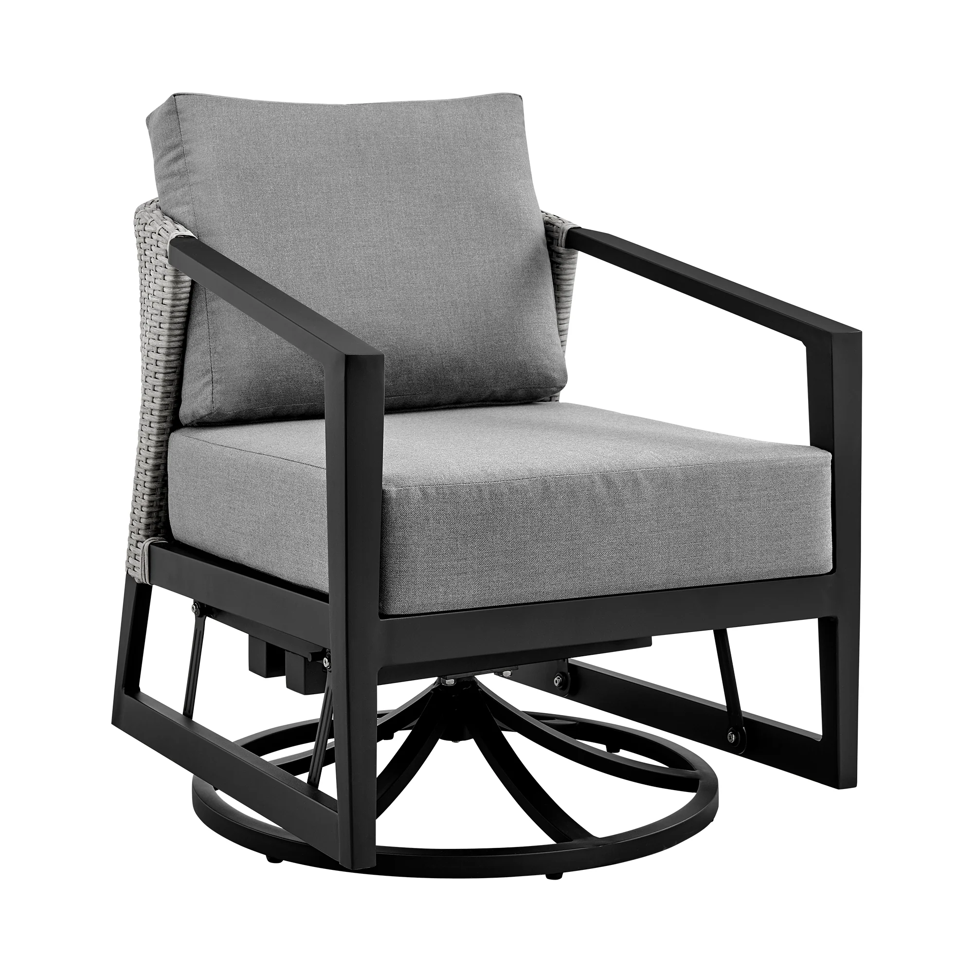 Palma Outdoor Patio Swivel Lounge Chair in Aluminum with Gray Cushions By Armen Living - Image 2