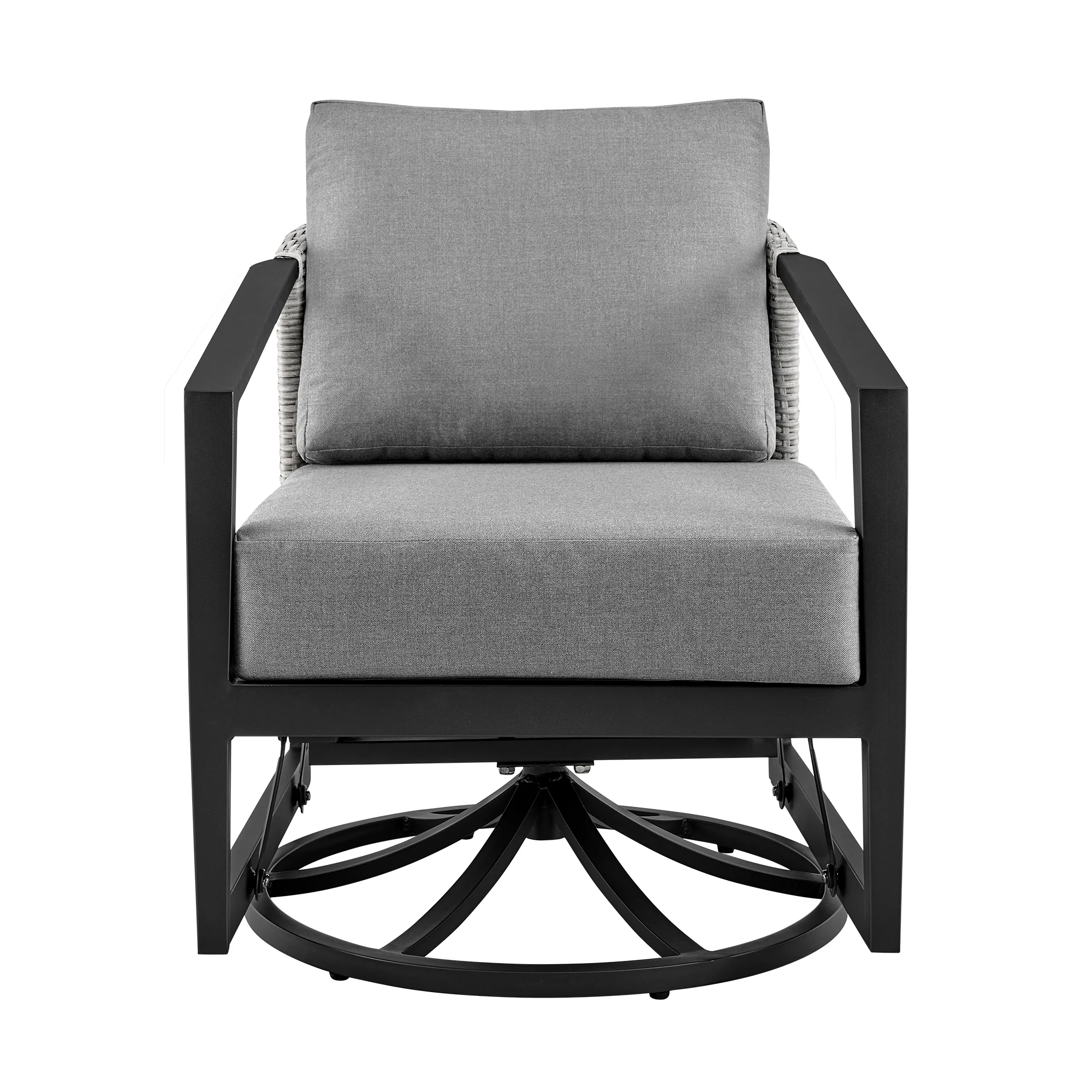Palma Outdoor Patio Swivel Lounge Chair in Aluminum with Gray Cushions By Armen Living - Image 3