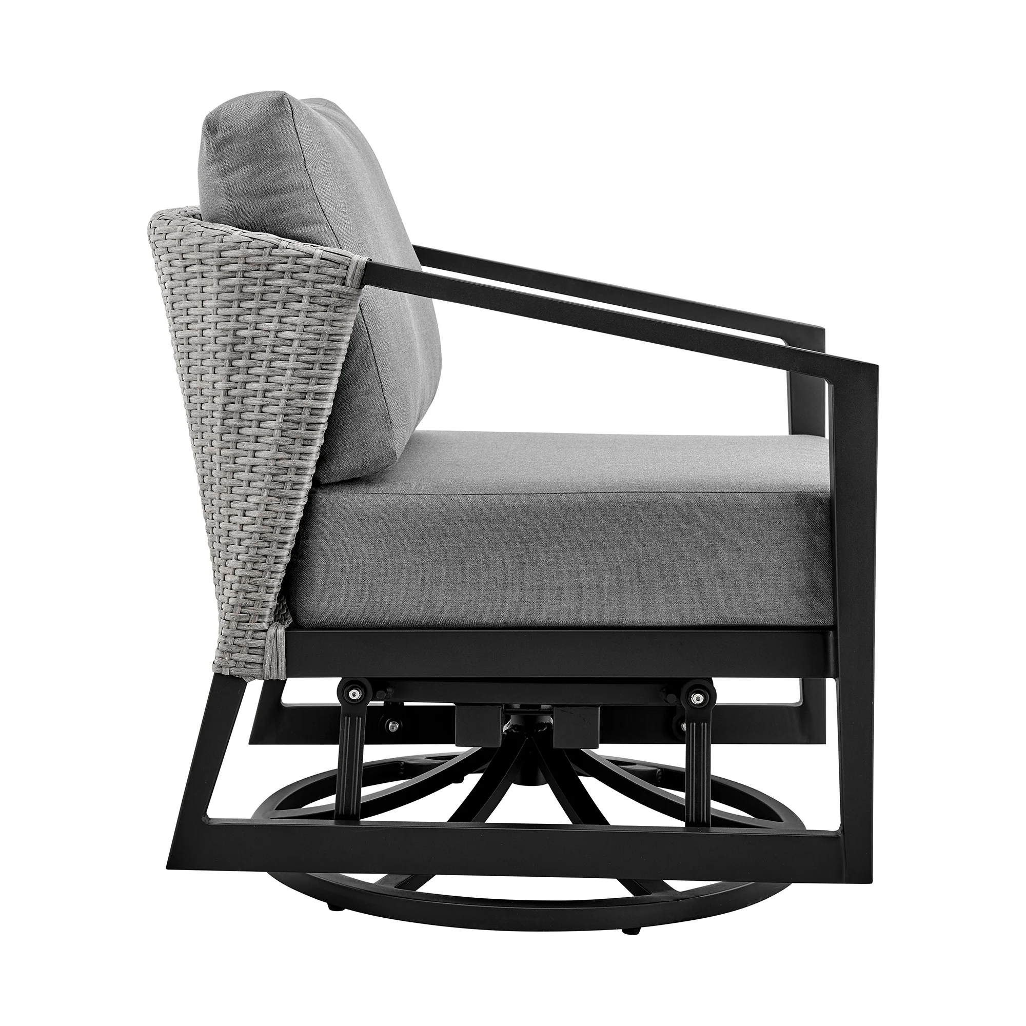 Palma Outdoor Patio Swivel Lounge Chair in Aluminum with Gray Cushions By Armen Living - Image 4