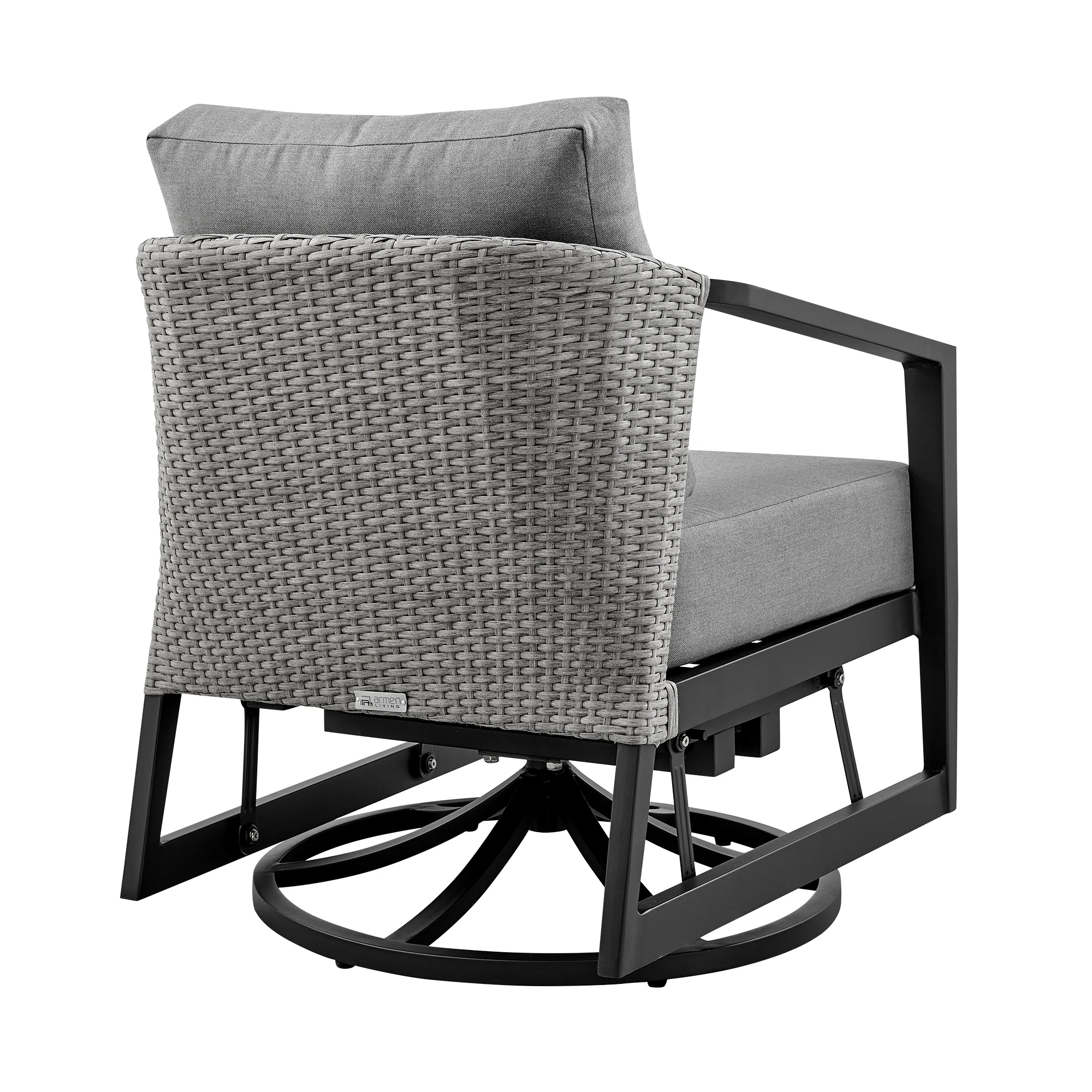 Palma Outdoor Patio Swivel Lounge Chair in Aluminum with Gray Cushions By Armen Living - Image 5