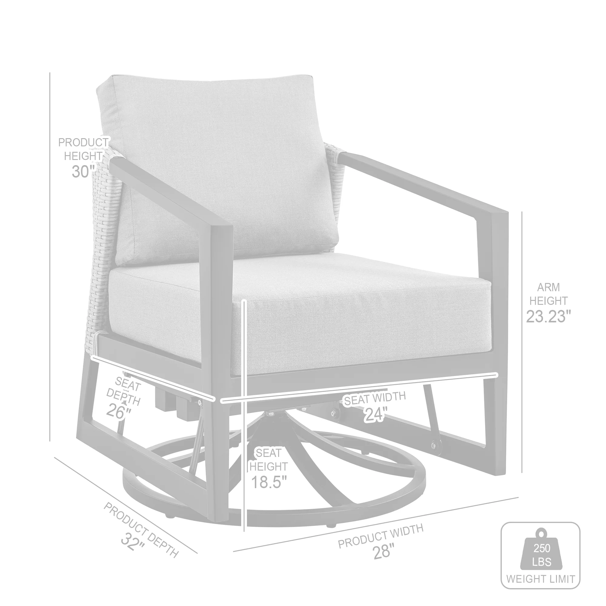 Palma Outdoor Patio Swivel Lounge Chair in Aluminum with Gray Cushions By Armen Living - Image 8