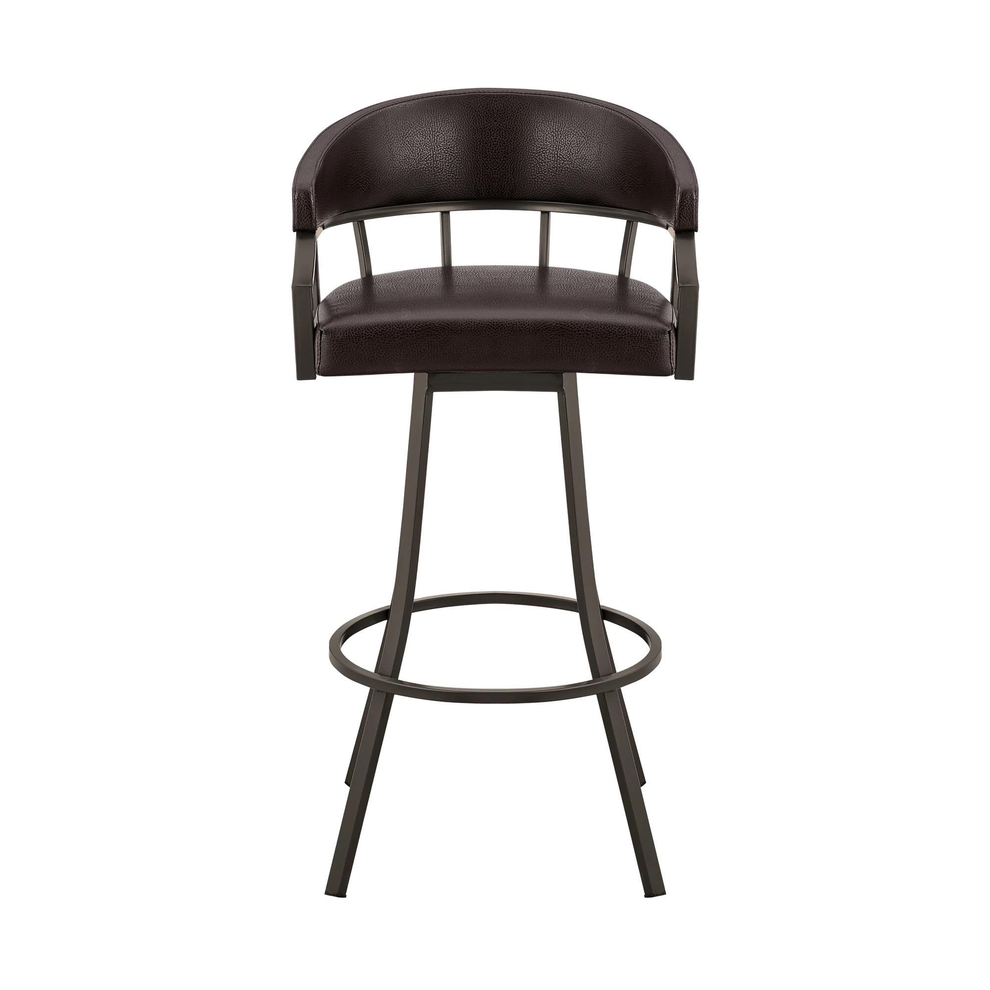 Palmdale 26" Swivel Brown Faux Leather and Java Brown Metal Bar Stool By Armen Living - Image 3