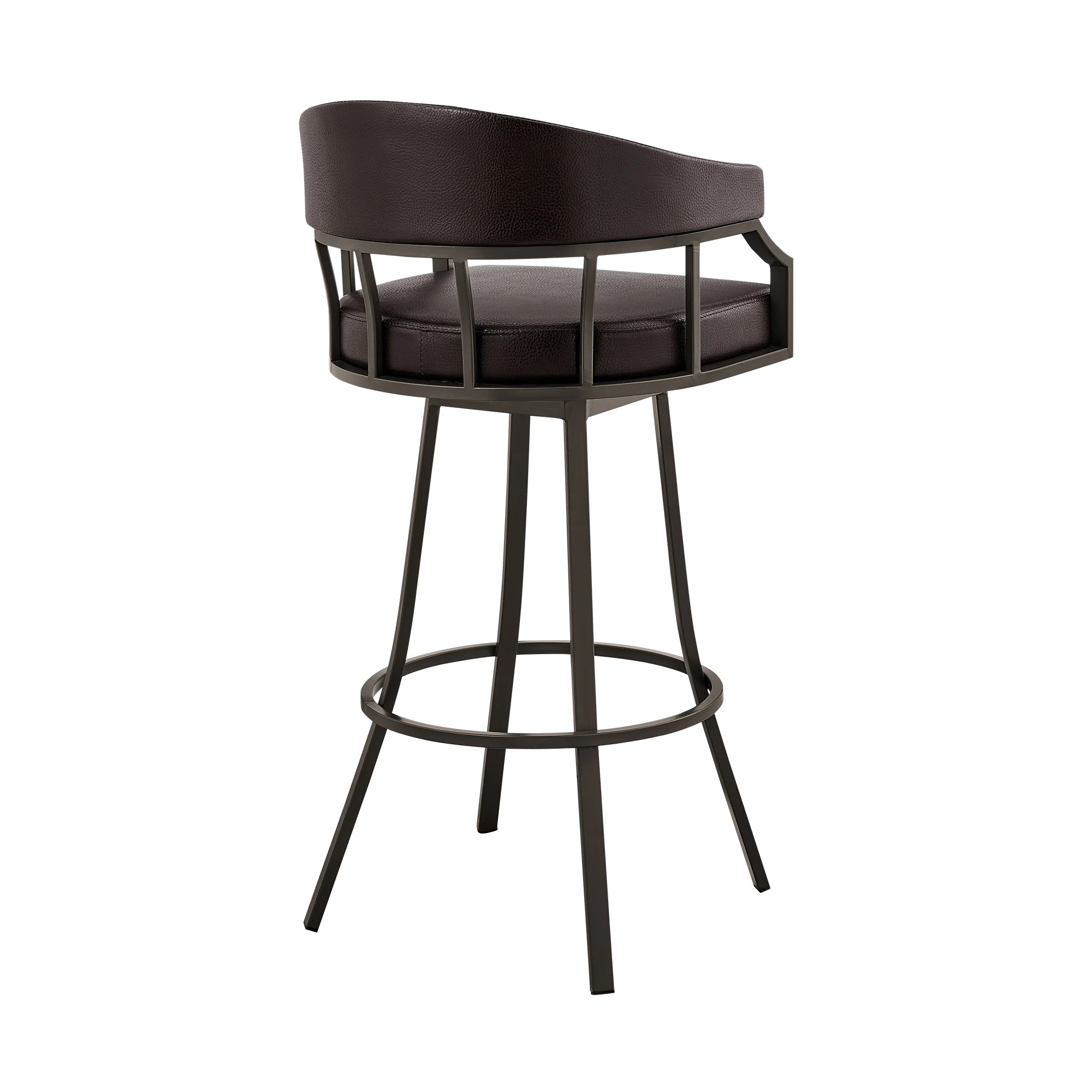 Palmdale 26" Swivel Brown Faux Leather and Java Brown Metal Bar Stool By Armen Living - Image 5