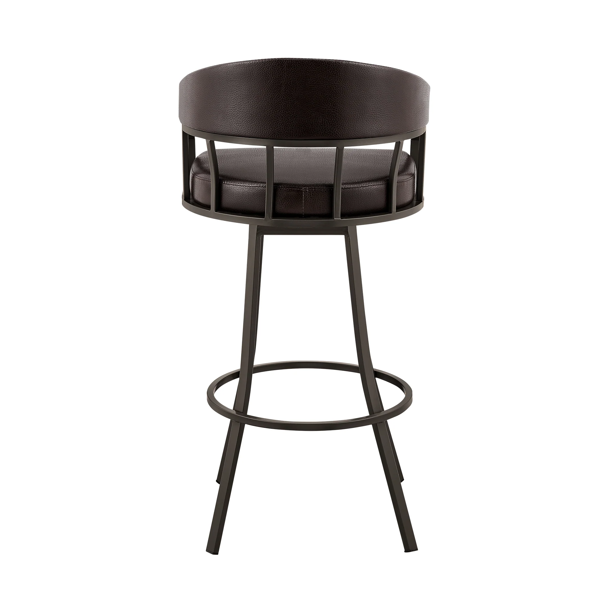 Palmdale 26" Swivel Brown Faux Leather and Java Brown Metal Bar Stool By Armen Living - Image 6