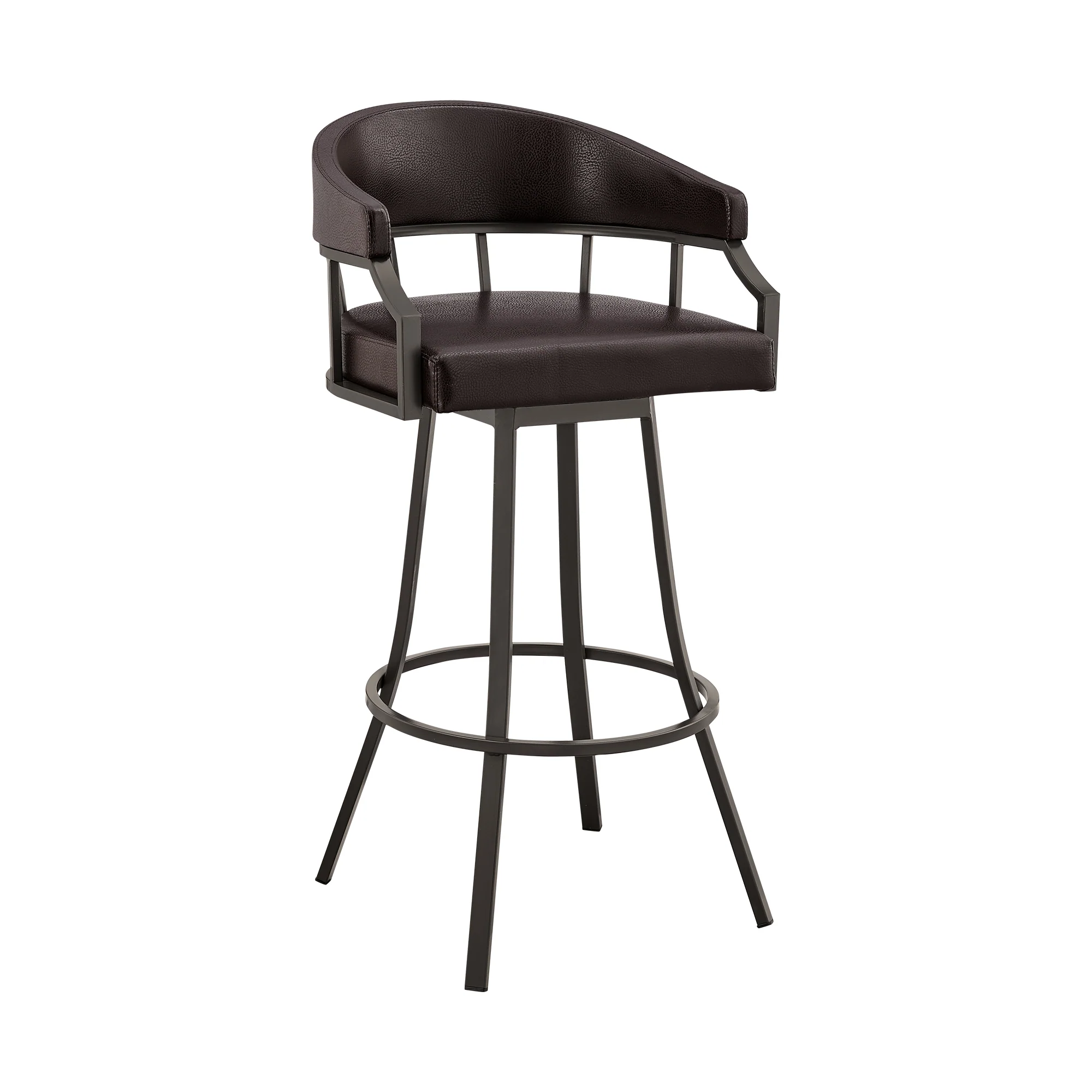 Palmdale 30" Swivel Brown Faux Leather and Java Brown Metal Bar Stool By Armen Living - Image 2