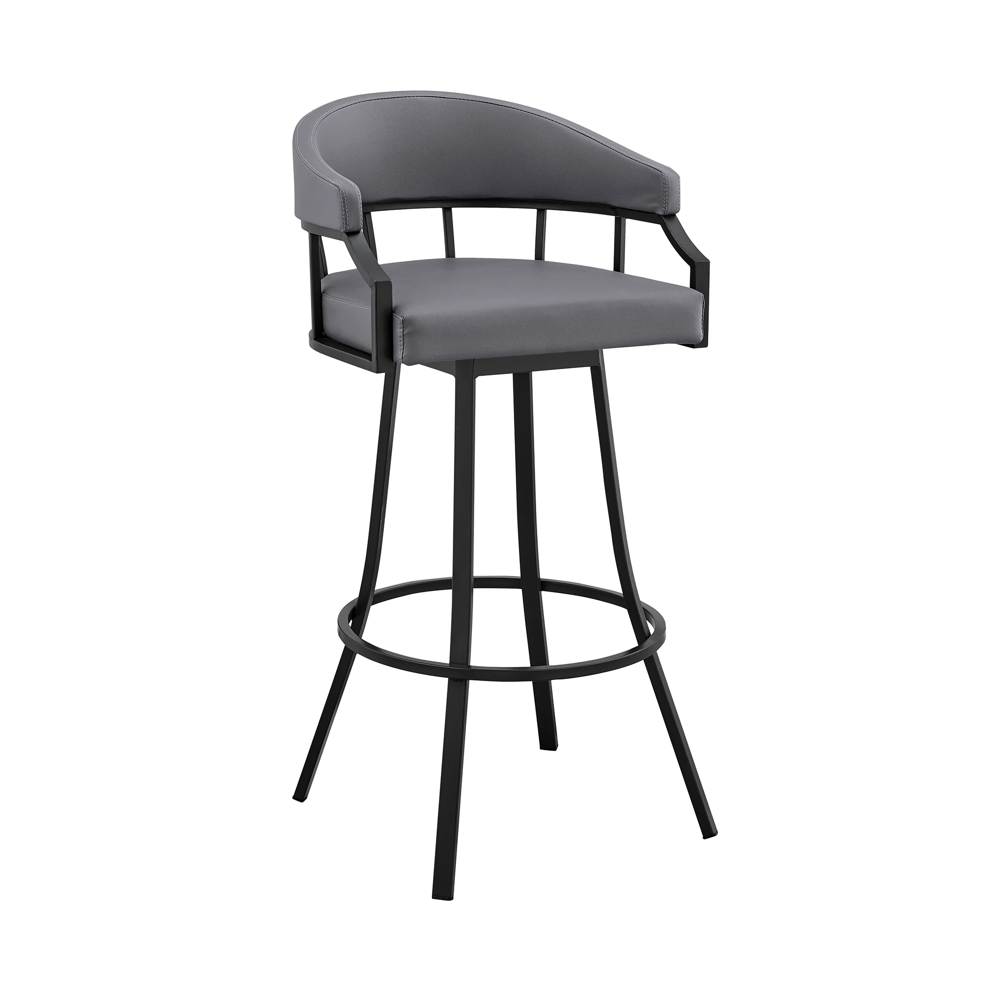 Palmdale 30" Swivel Slate Grey Faux Leather and Black Metal Bar Stool By Armen Living - Image 2