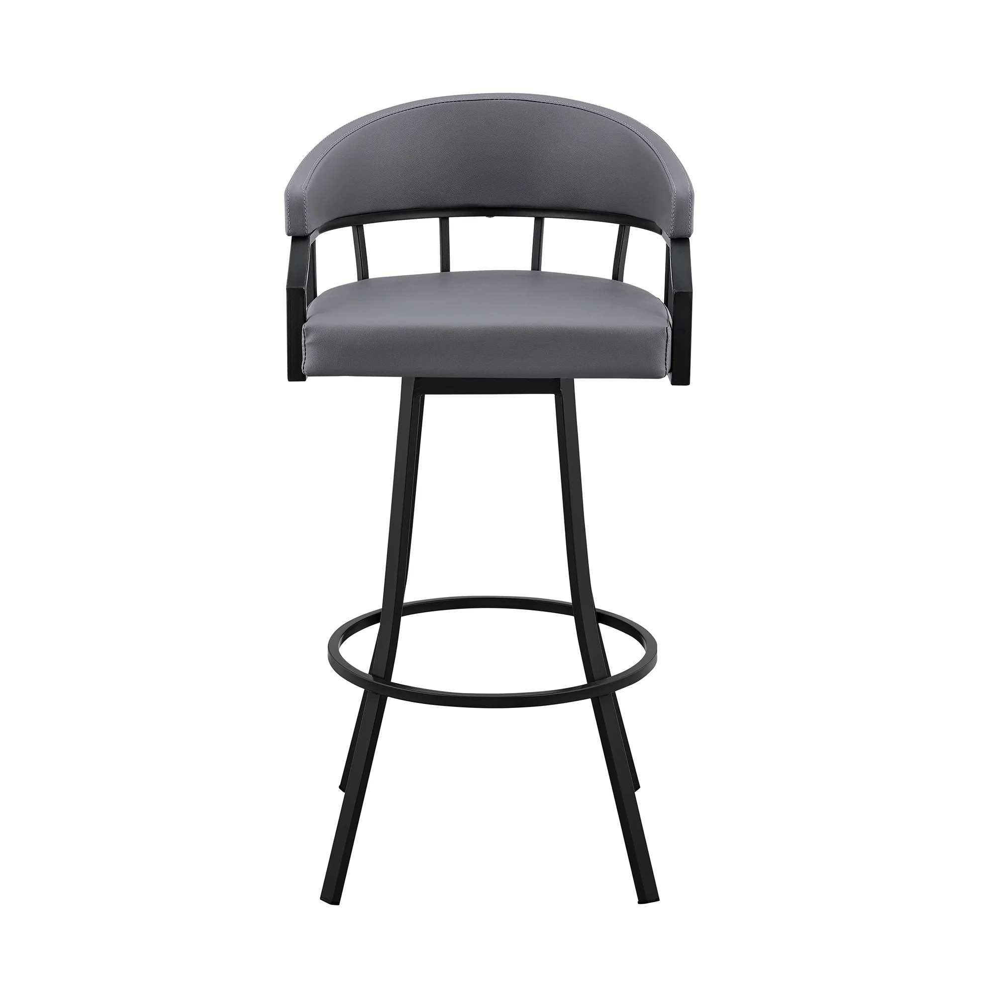 Palmdale 30" Swivel Slate Grey Faux Leather and Black Metal Bar Stool By Armen Living - Image 3