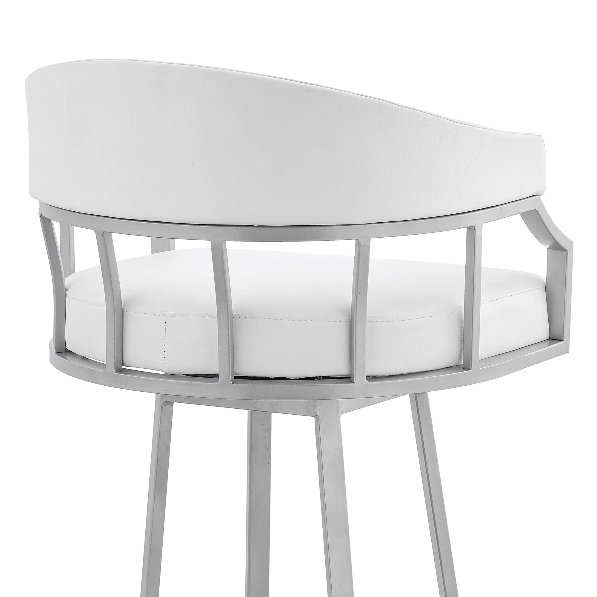 Palmdale 30" Swivel White Faux Leather and Silver Metal Bar Stool By Armen Living - Image 10