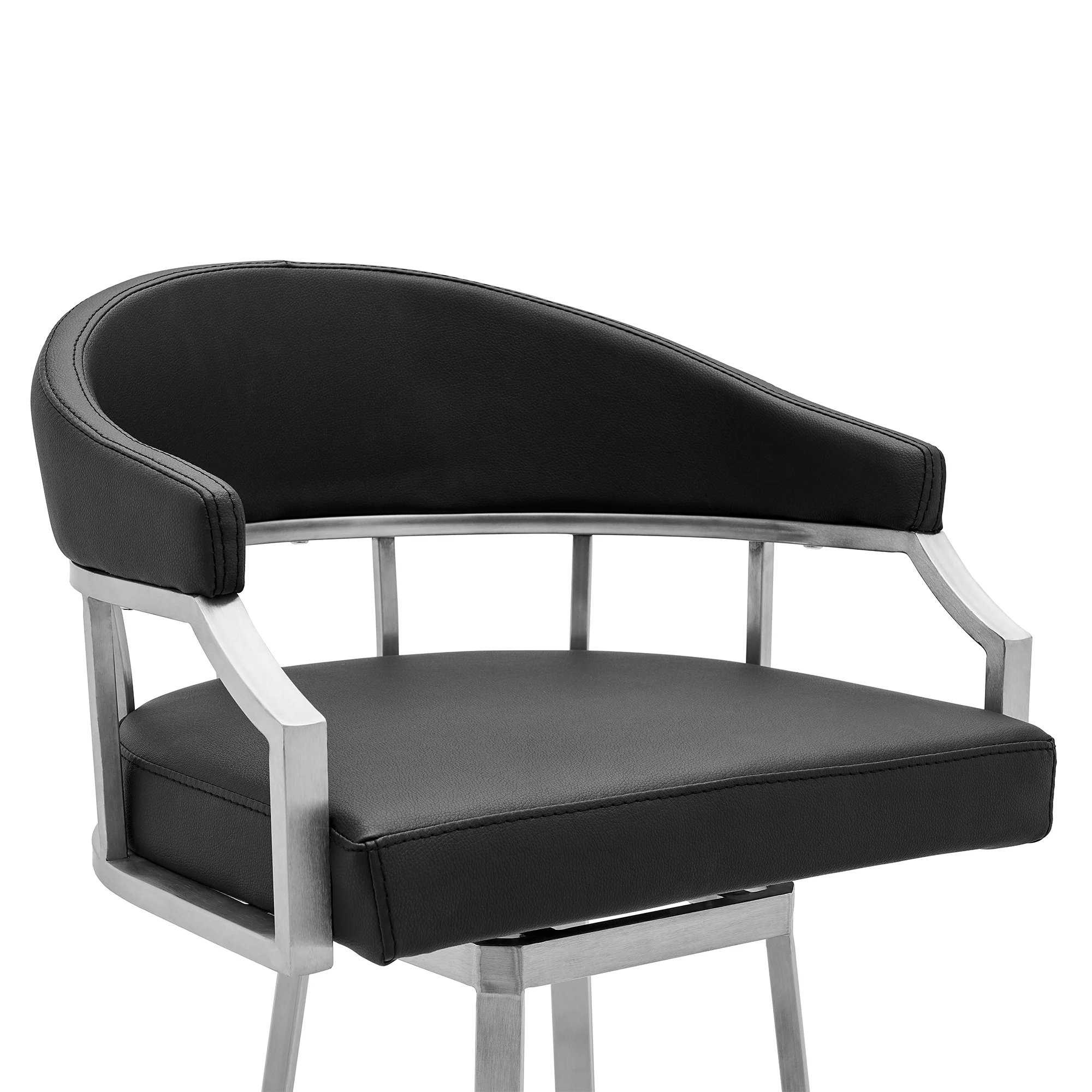 Palmdale Swivel Modern Black Faux Leather 26" Barstool in Brushed Stainless Steel Finish By Armen Living - Image 5