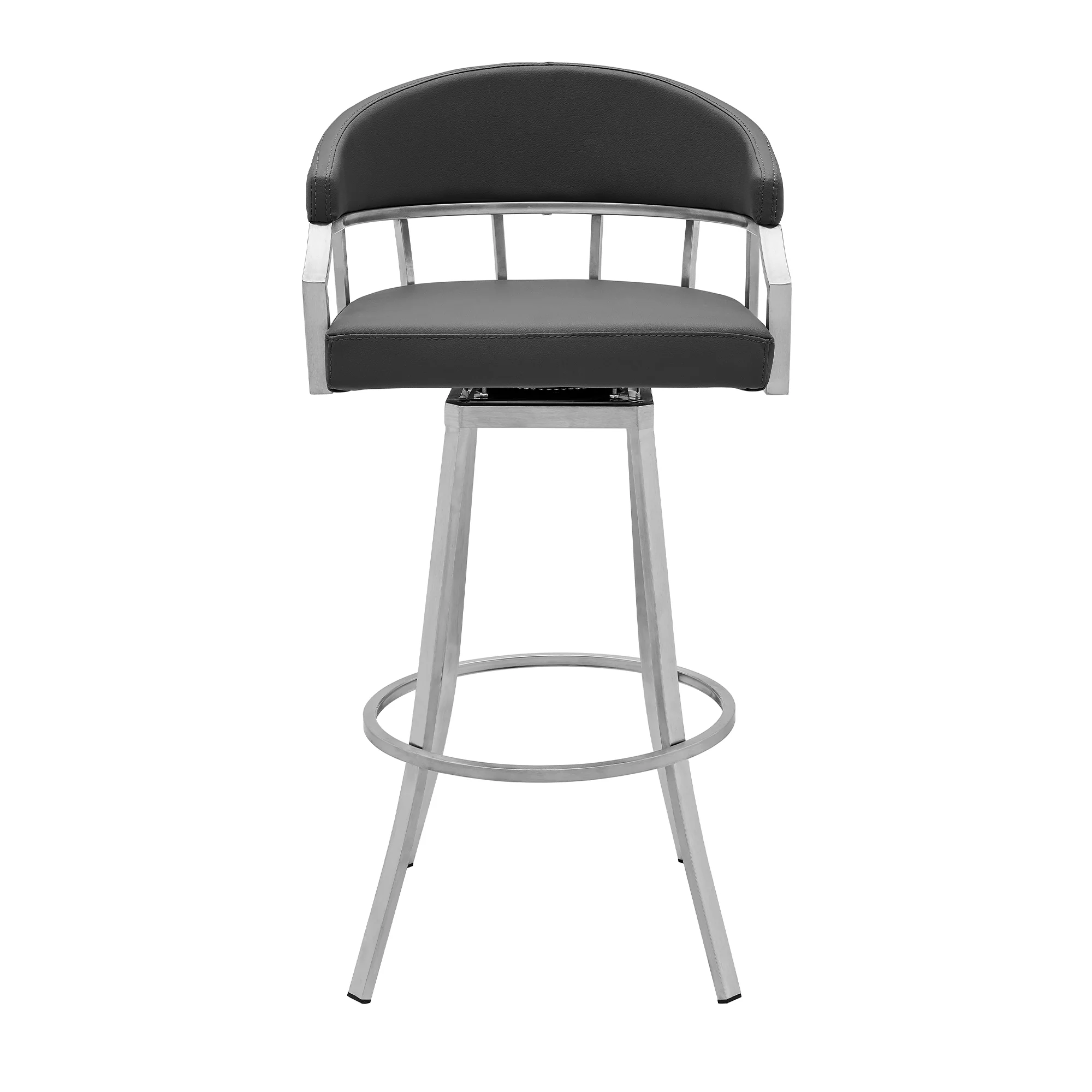 Palmdale Swivel Modern Slate Grey Faux Leather 26" Barstool in Brushed Stainless Steel Finish By Armen Living - Image 3