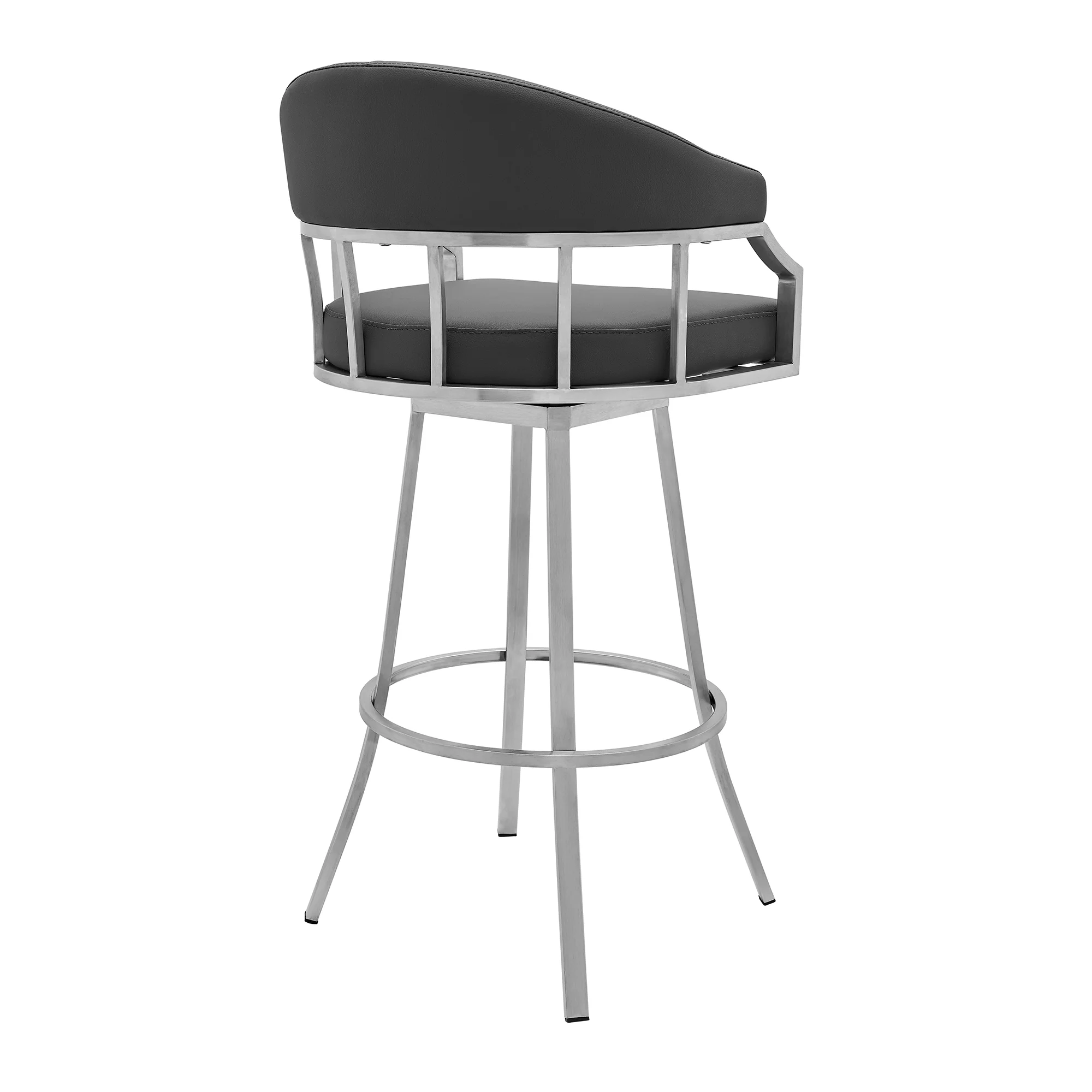 Palmdale Swivel Modern Slate Grey Faux Leather 30" Barstool in Brushed Stainless Steel Finish By Armen Living - Image 4