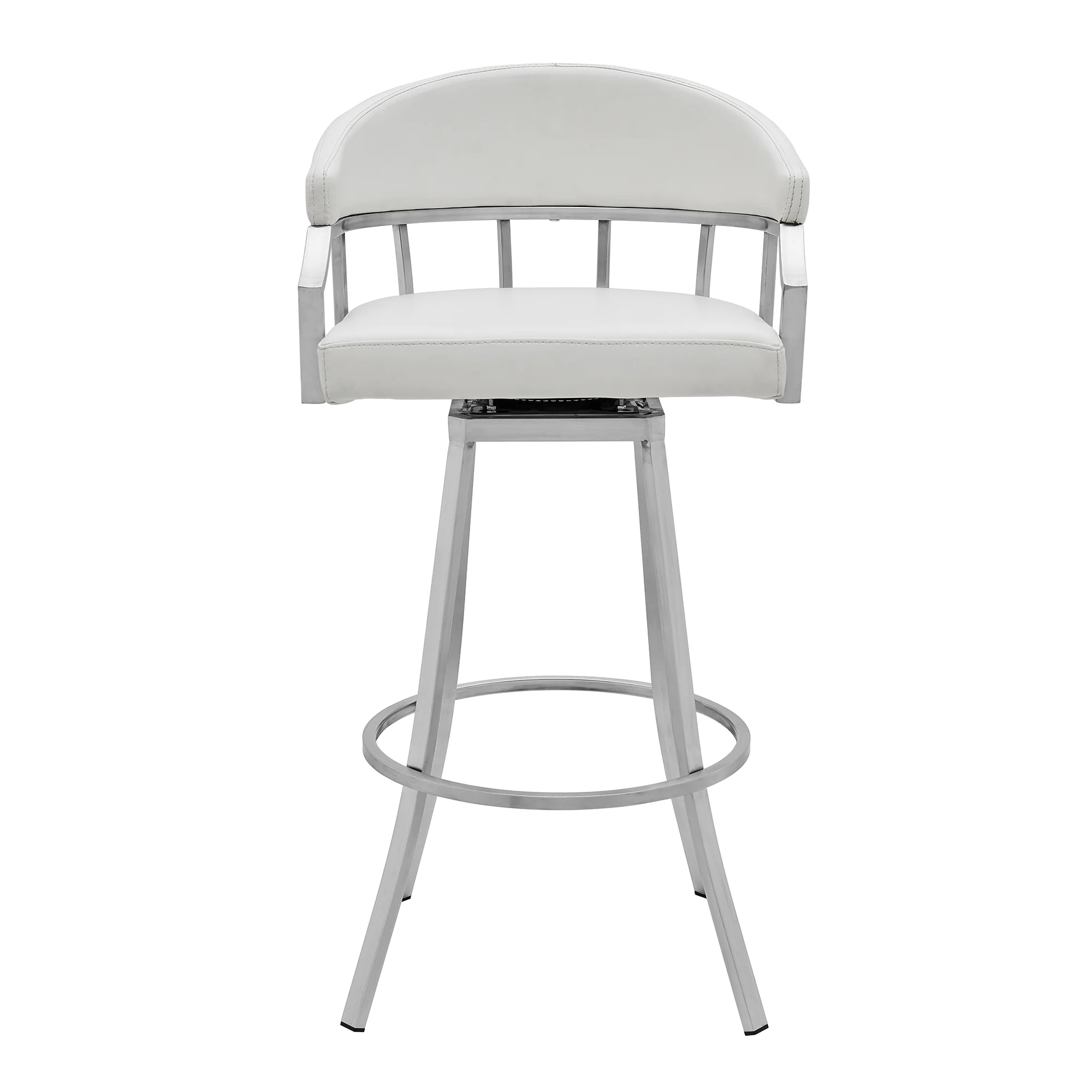 Palmdale Swivel Modern White Faux Leather 30" Barstool in Brushed Stainless Steel Finish By Armen Living - Image 3
