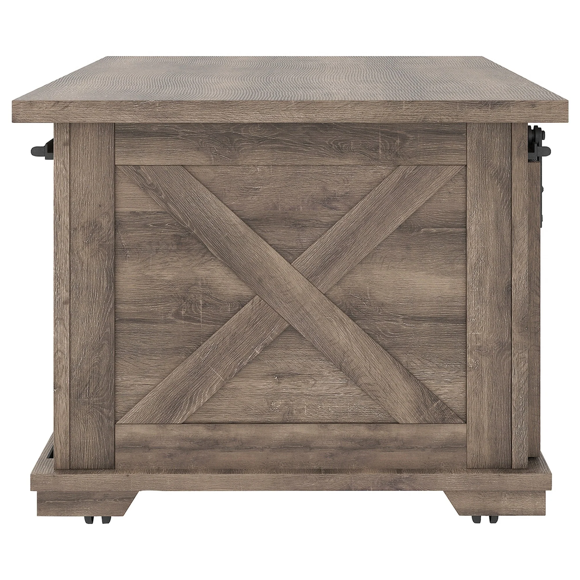 Panel Design Wooden Cocktail Table With Barn Sliding Door And Casters,Brown By Benzara - Image 2