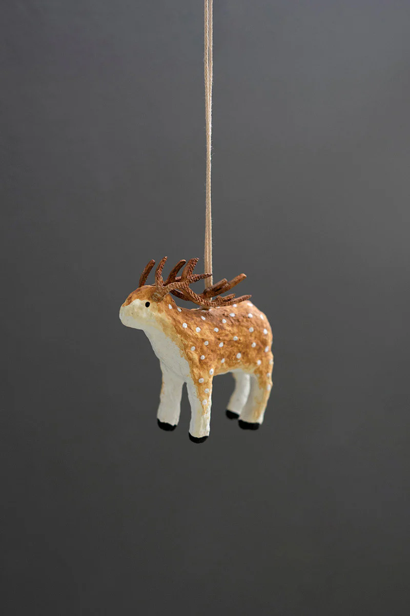Paper Mache Deer Christmas Ornament By Kalalou - Image 2