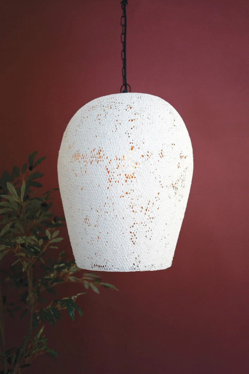 Paper Mache Hanging Pendant Light - White - Large By Kalalou - Image 3
