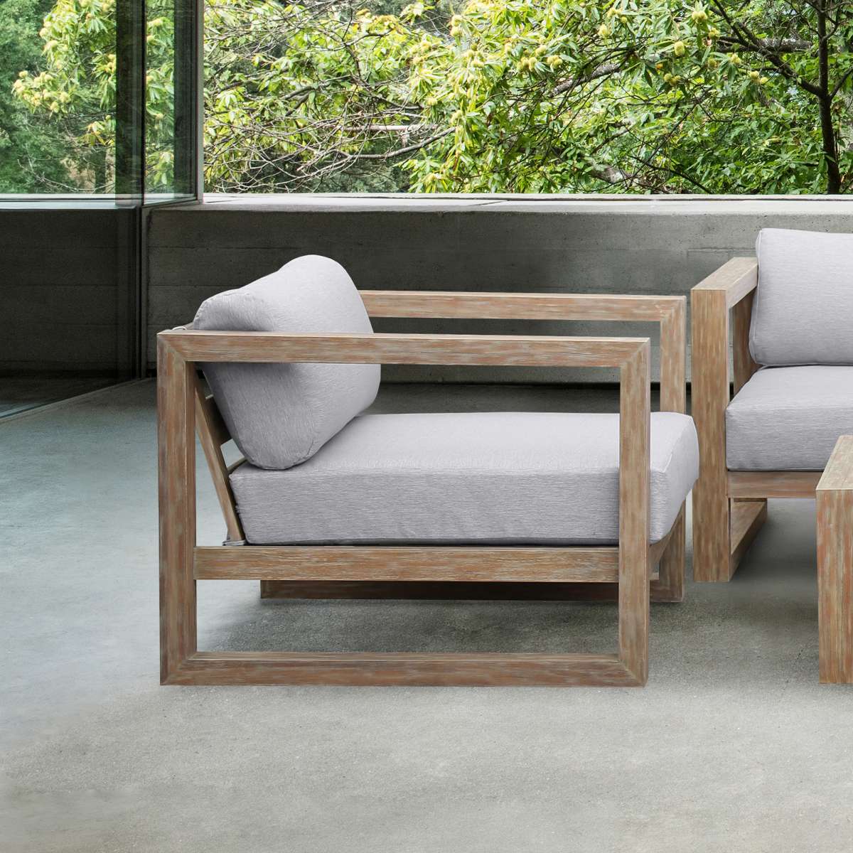 Paradise Outdoor Light Eucalyptus Wood Lounge Chair with Grey Cushions By Armen Living - Image 2