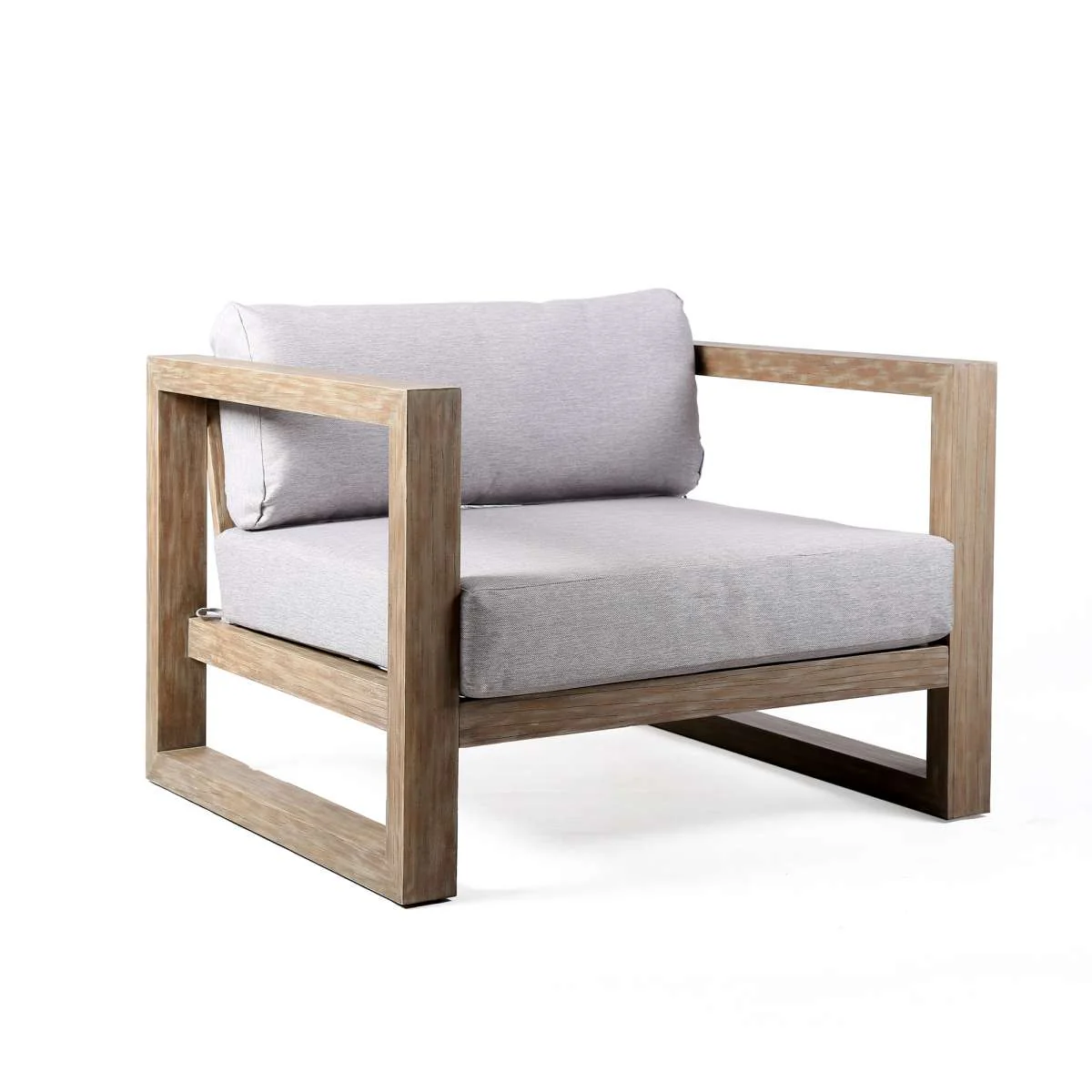 Paradise Outdoor Light Eucalyptus Wood Lounge Chair with Grey Cushions By Armen Living - Image 8