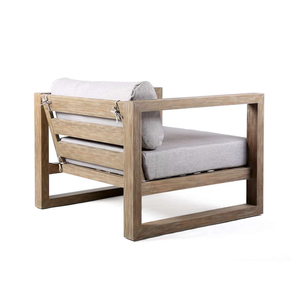 Paradise Outdoor Light Eucalyptus Wood Lounge Chair with Grey Cushions By Armen Living - Image 9
