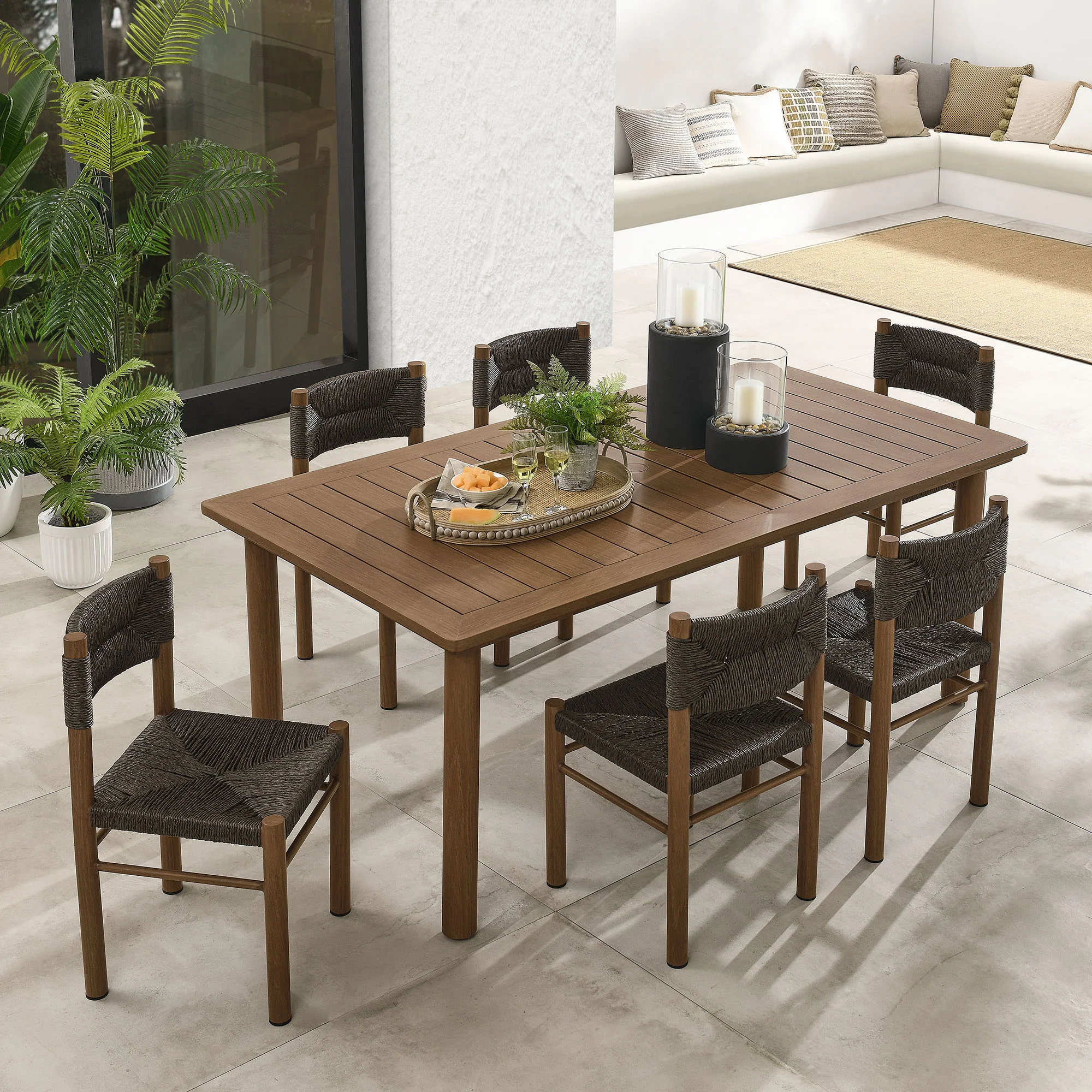 Parkland 7-Piece Rectangular Outdoor Patio Rattan and Aluminum Dining Table and Chairs Set by Modway - Image 7