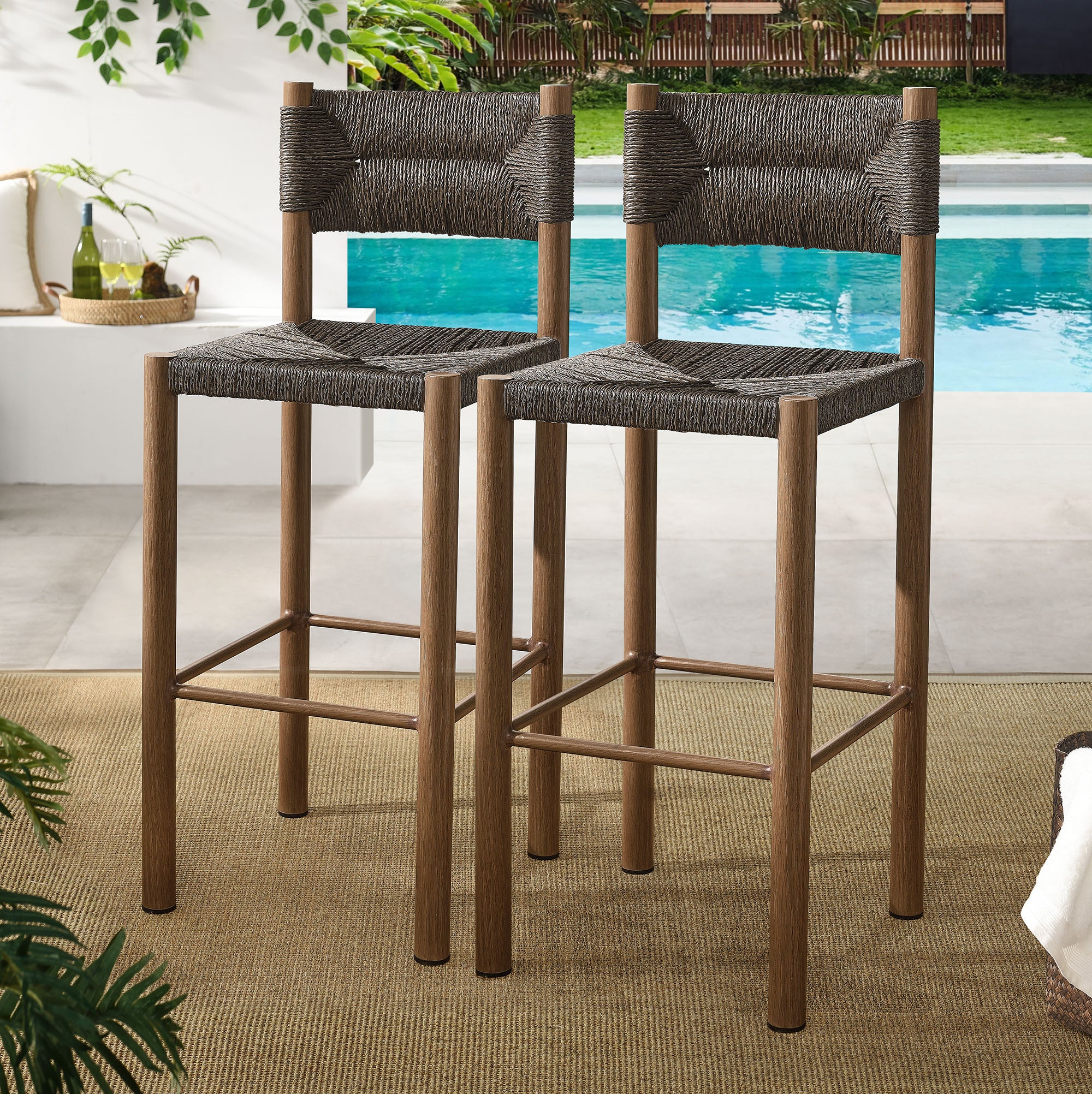 Parkland Outdoor Patio Rattan and Aluminum Bar Stools Set of 2 by Modway - Image 13