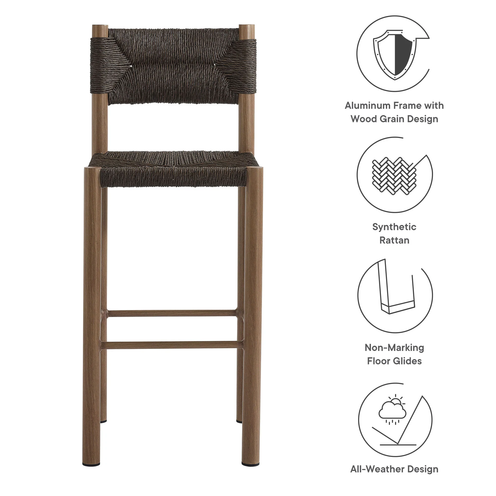 Parkland Outdoor Patio Rattan and Aluminum Bar Stools Set of 2 by Modway - Image 20